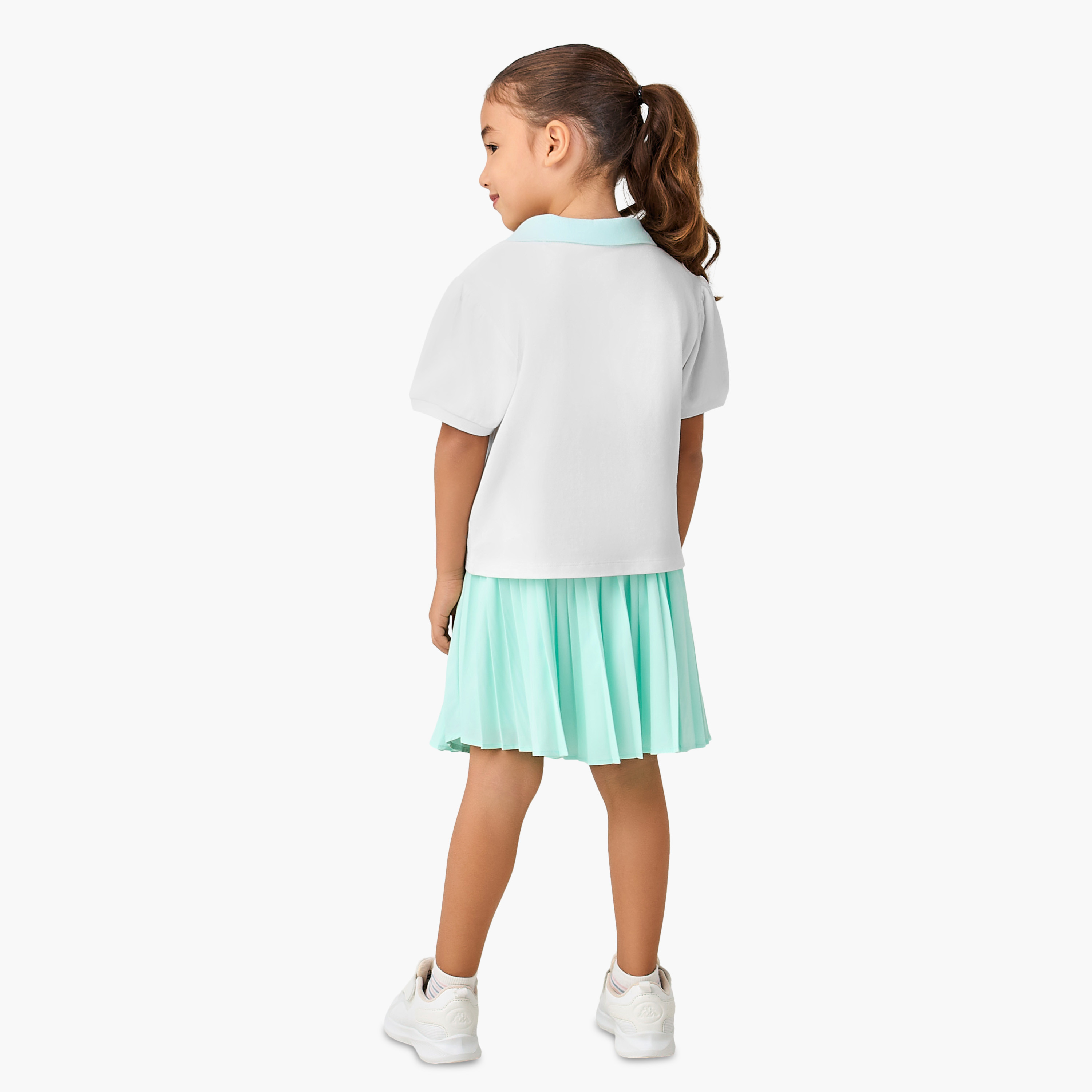 Kappa Collared Neck Short Sleeve T-shirt and Skirt Set with Elasticated Waistband-girls-clothing-sportswear-sets-image-4
