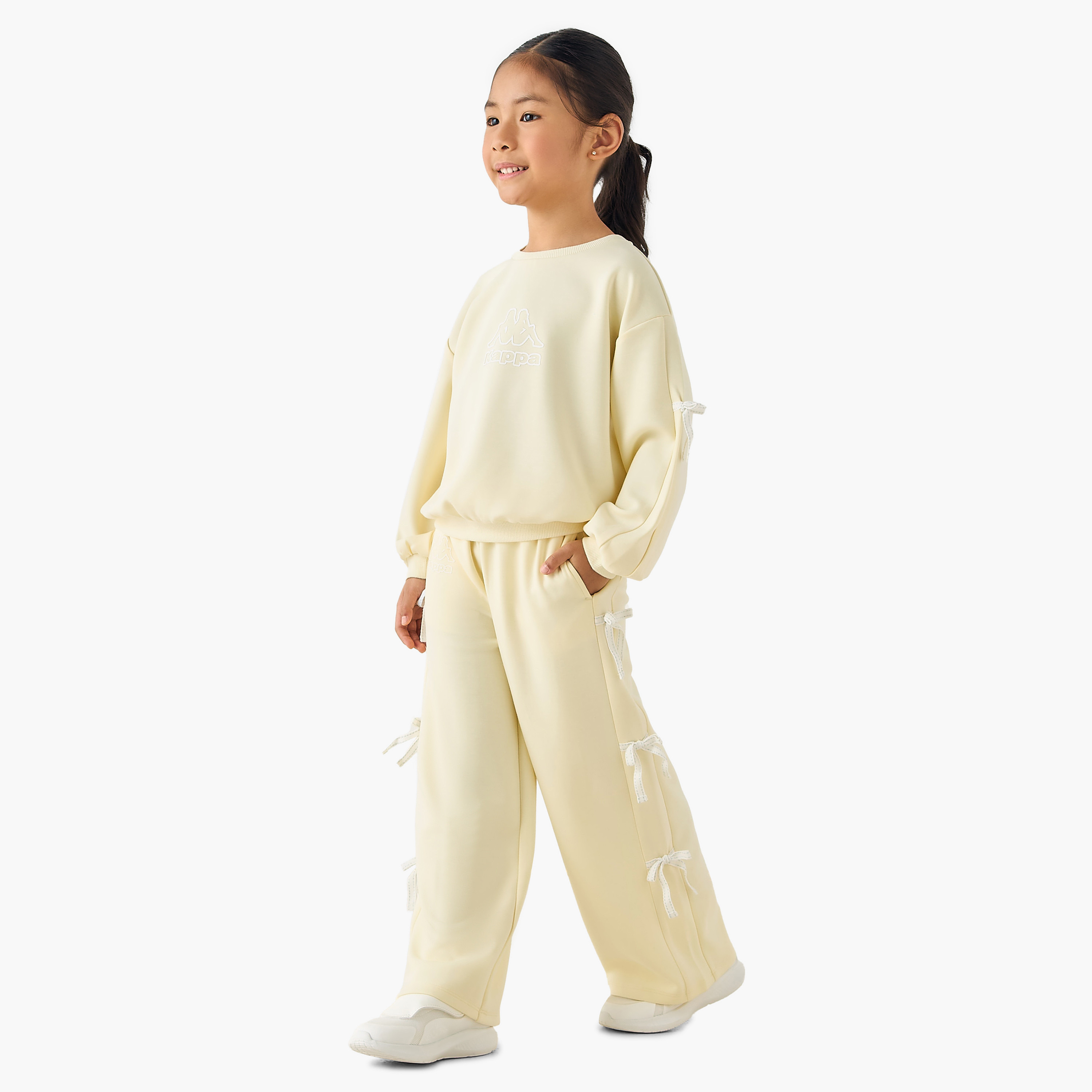 Kappa Crew Neck Long Sleeves Sweatshirt and Pants Set with Bow Accent-girls-clothing-setsandcoords-image-1
