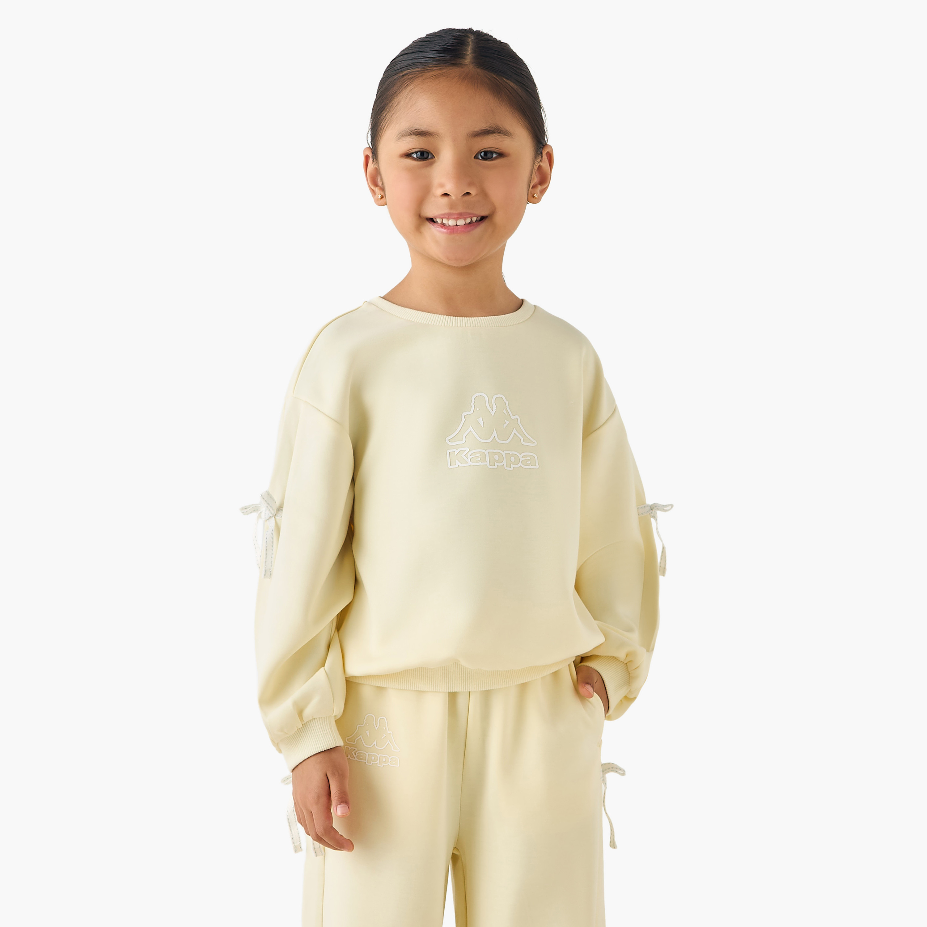 Kappa Crew Neck Long Sleeves Sweatshirt and Pants Set with Bow Accent-girls-clothing-setsandcoords-image-2