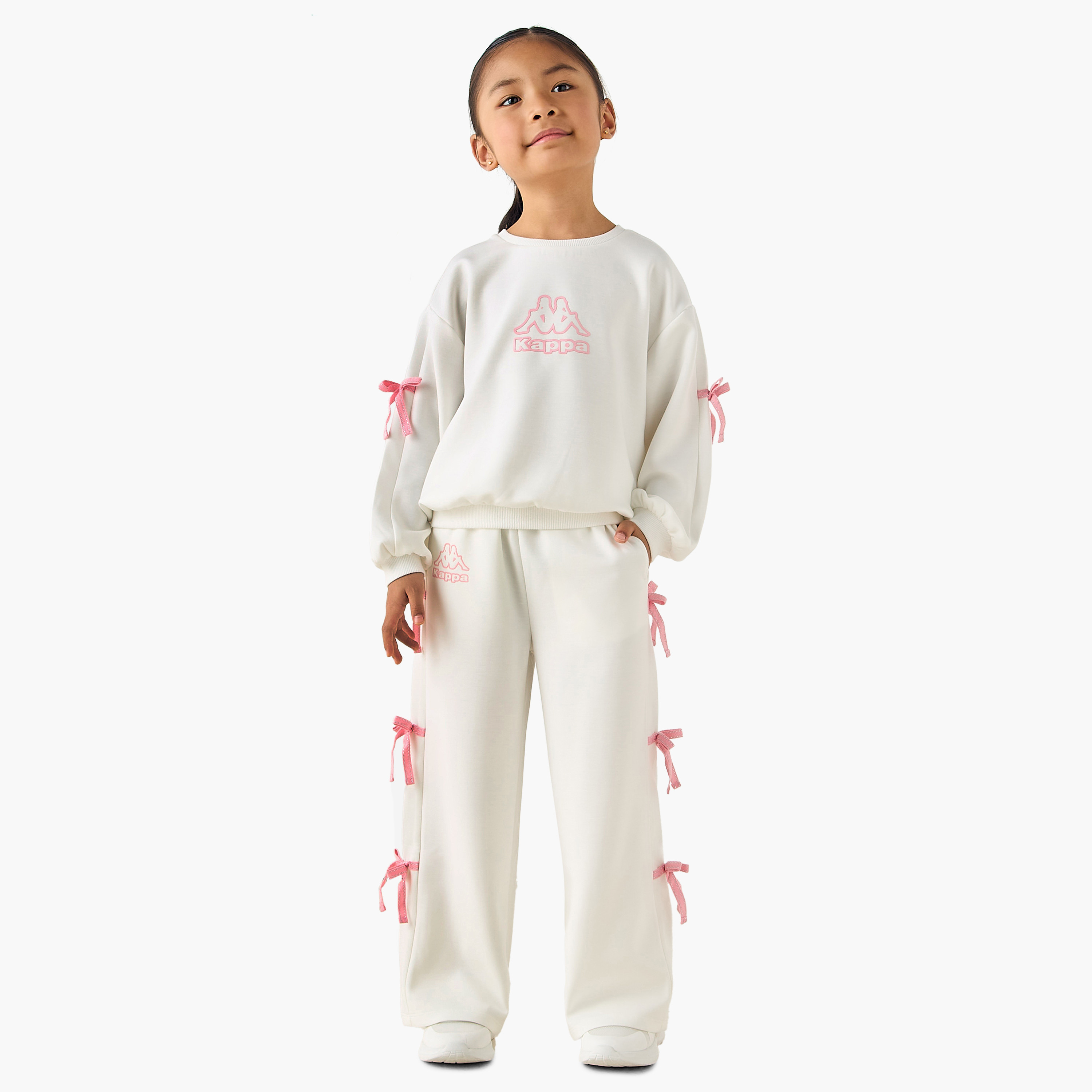 Kappa Crew Neck Long Sleeves Sweatshirt and Pants Set with Bow Accent-girls-clothing-setsandcoords-image-1
