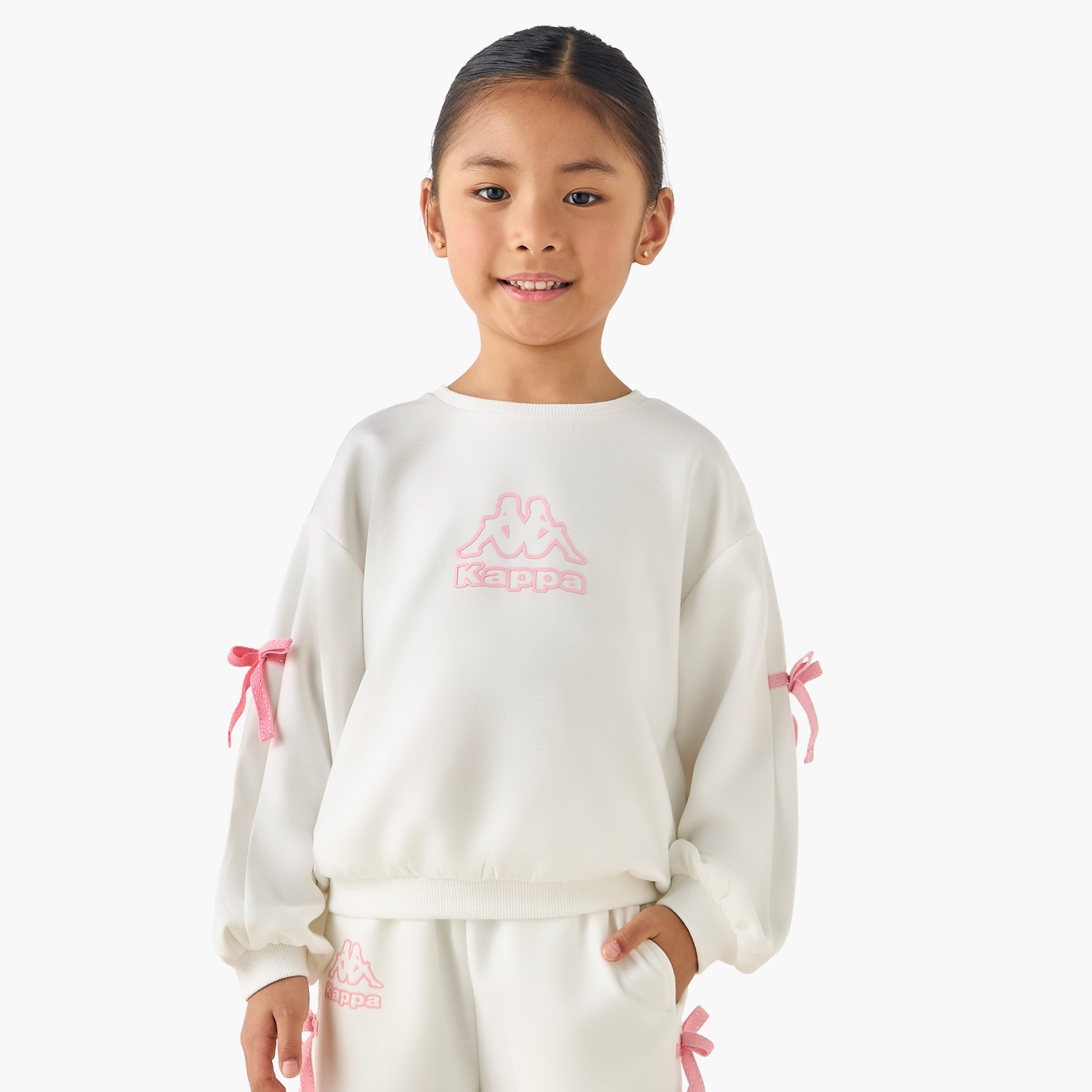 Kappa Crew Neck Long Sleeves Sweatshirt and Pants Set with Bow Accent-girls-clothing-setsandcoords-image-2