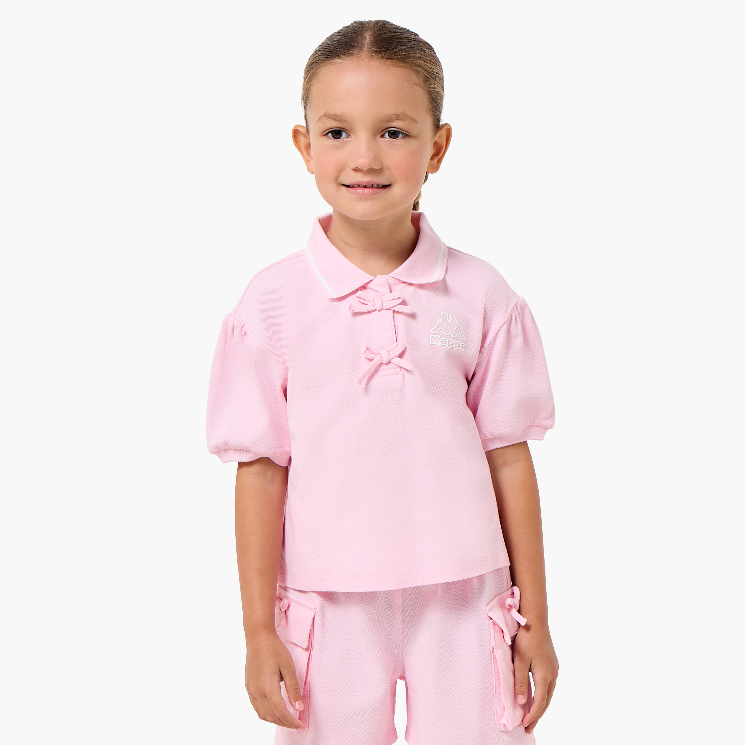 طقم تيشيرت بولو بأكمام قصيرة بياقة وشورت مع تفاصيل فيونكة من كابا-girls-clothing-sportswear-sets-image-5