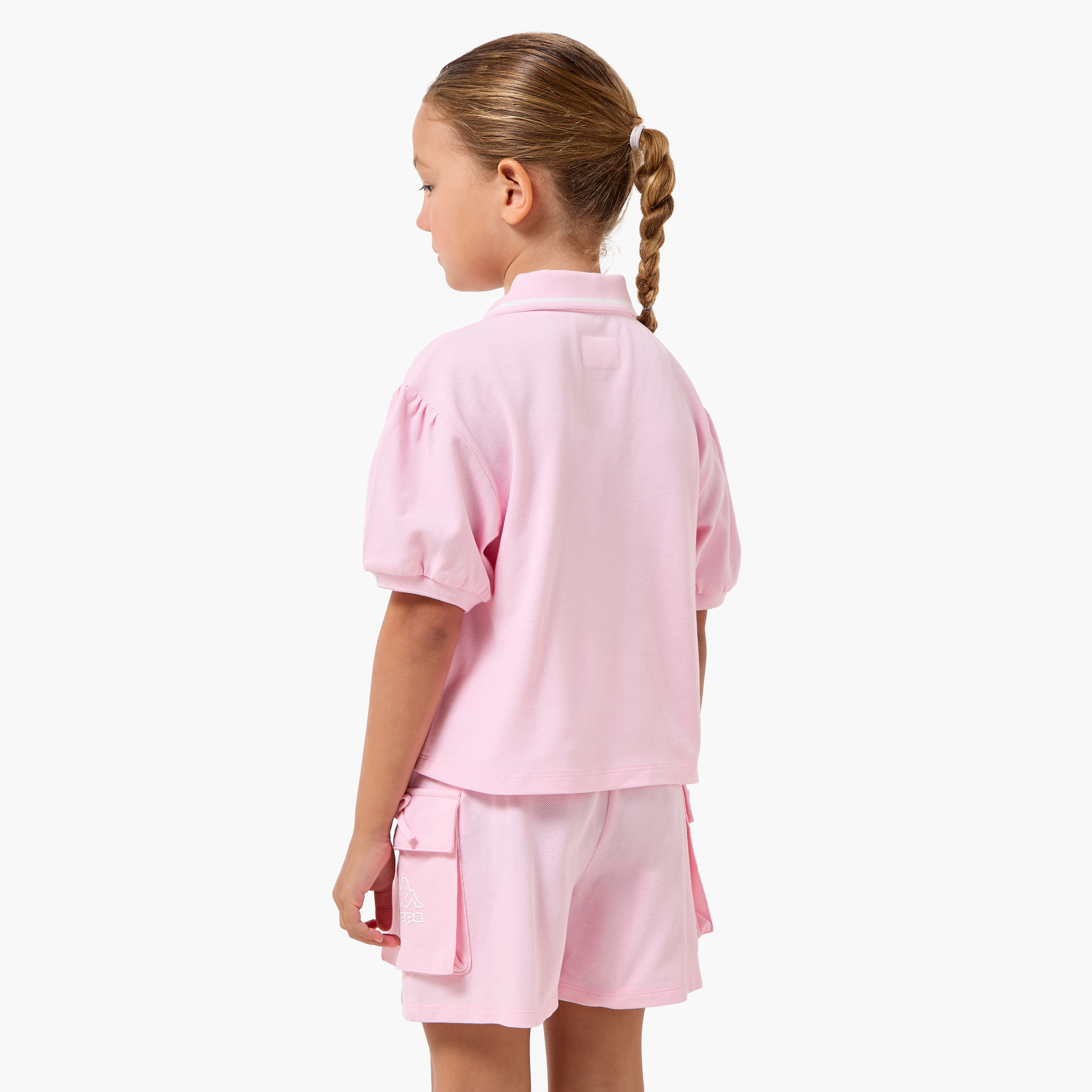 طقم تيشيرت بولو بأكمام قصيرة بياقة وشورت مع تفاصيل فيونكة من كابا-girls-clothing-sportswear-sets-image-4