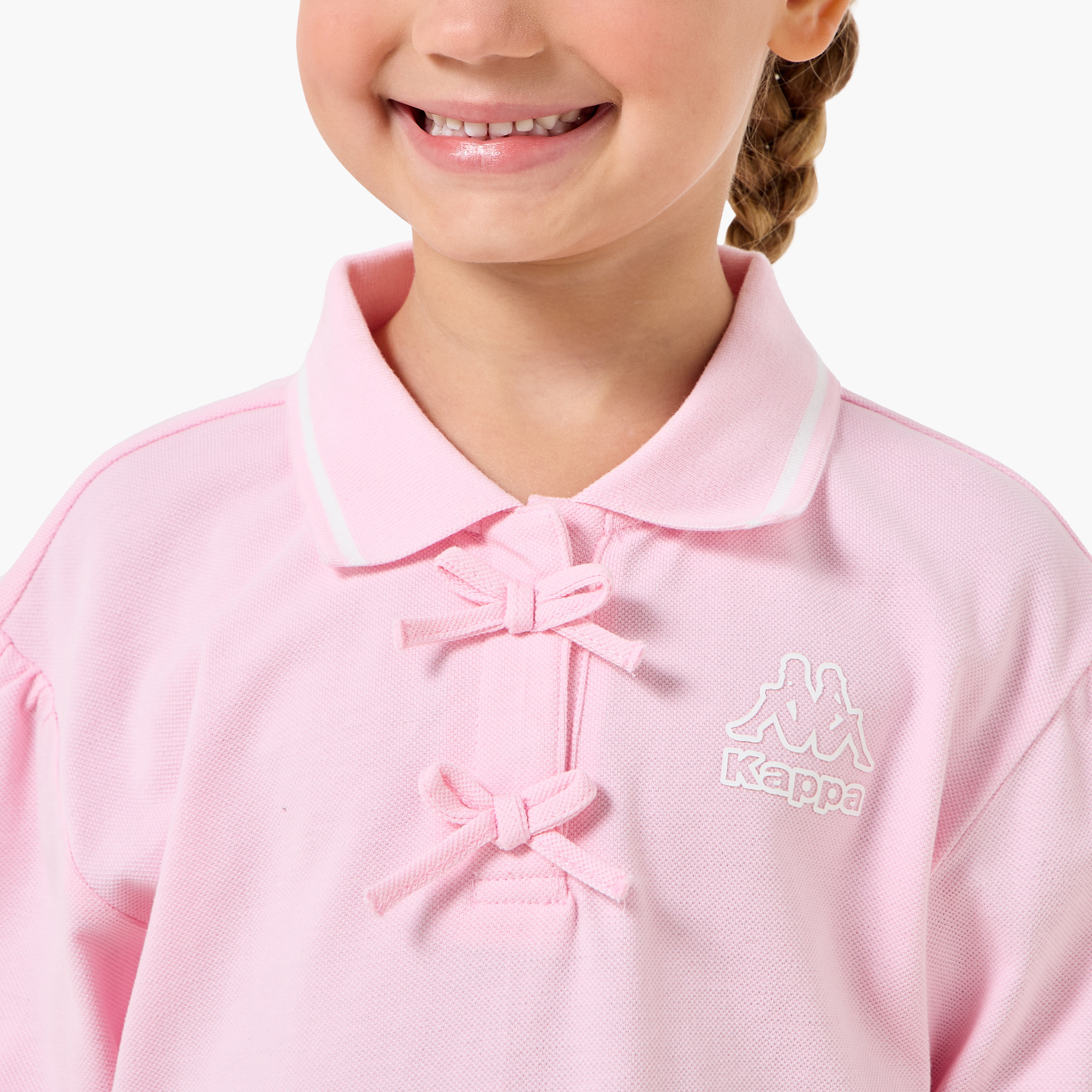 طقم تيشيرت بولو بأكمام قصيرة بياقة وشورت مع تفاصيل فيونكة من كابا-girls-clothing-sportswear-sets-image-2