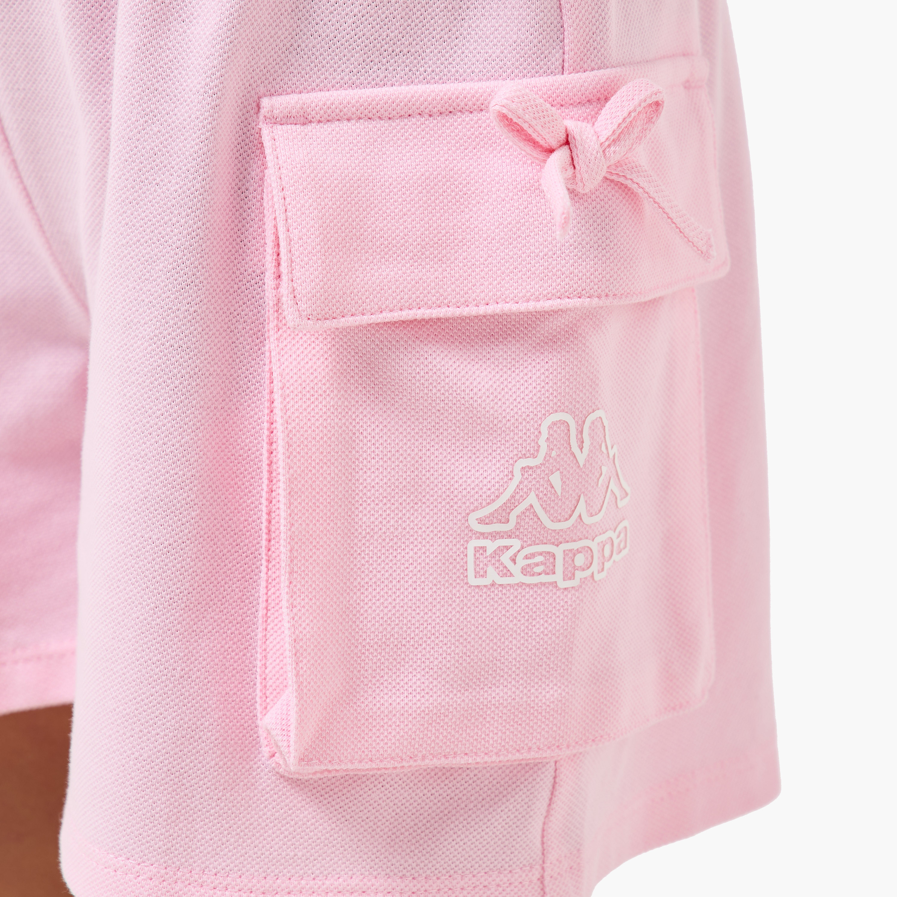 طقم تيشيرت بولو بأكمام قصيرة بياقة وشورت مع تفاصيل فيونكة من كابا-girls-clothing-sportswear-sets-image-1