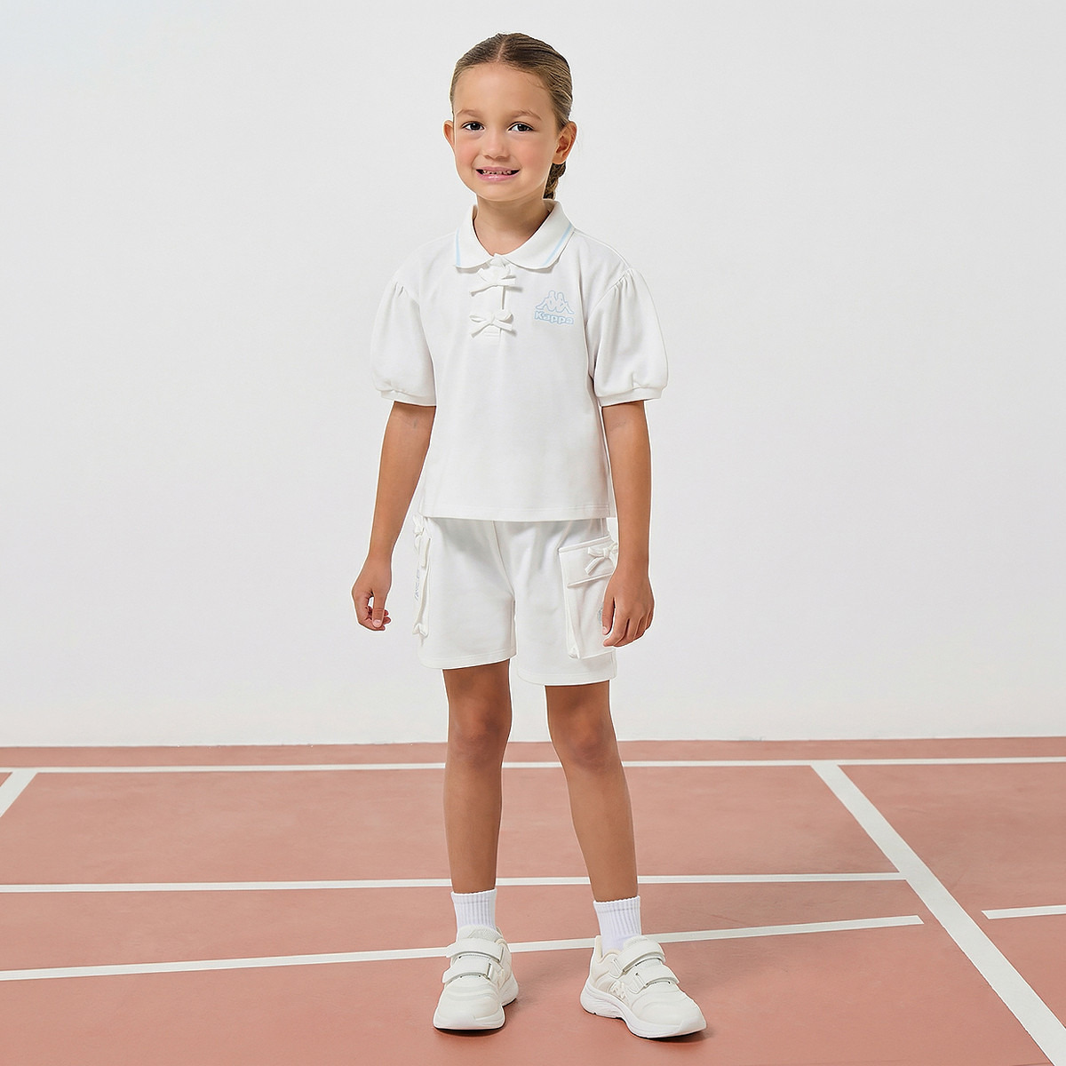Kappa Collared Short Sleeves Polo T-shirt and Shorts Set with Logo Print-baby-girls-clothing-setsandcoords-image-1