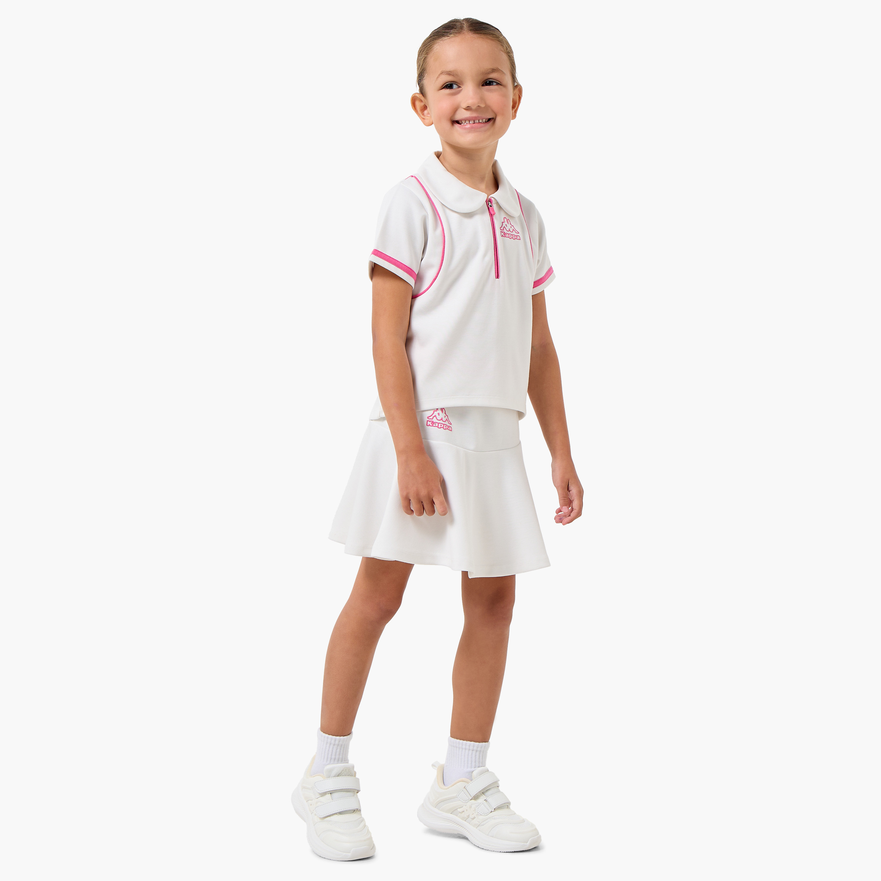 Kappa Peter Pan Collar Short Sleeves T-shirt and Skirt Set with Logo Print-baby-girls-clothing-setsandcoords-image-1