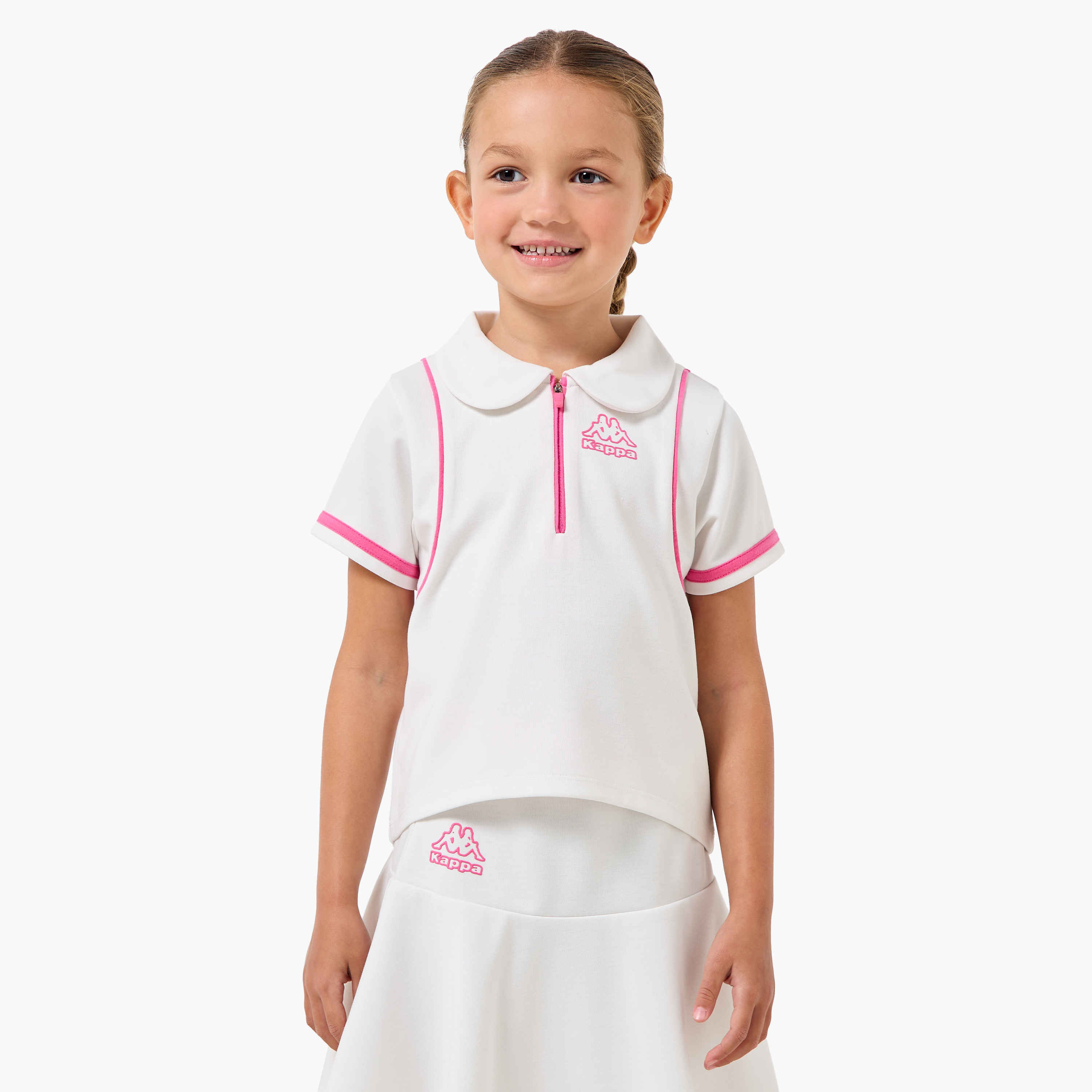 Kappa Peter Pan Collar Short Sleeves T-shirt and Skirt Set with Logo Print-baby-girls-clothing-setsandcoords-image-2