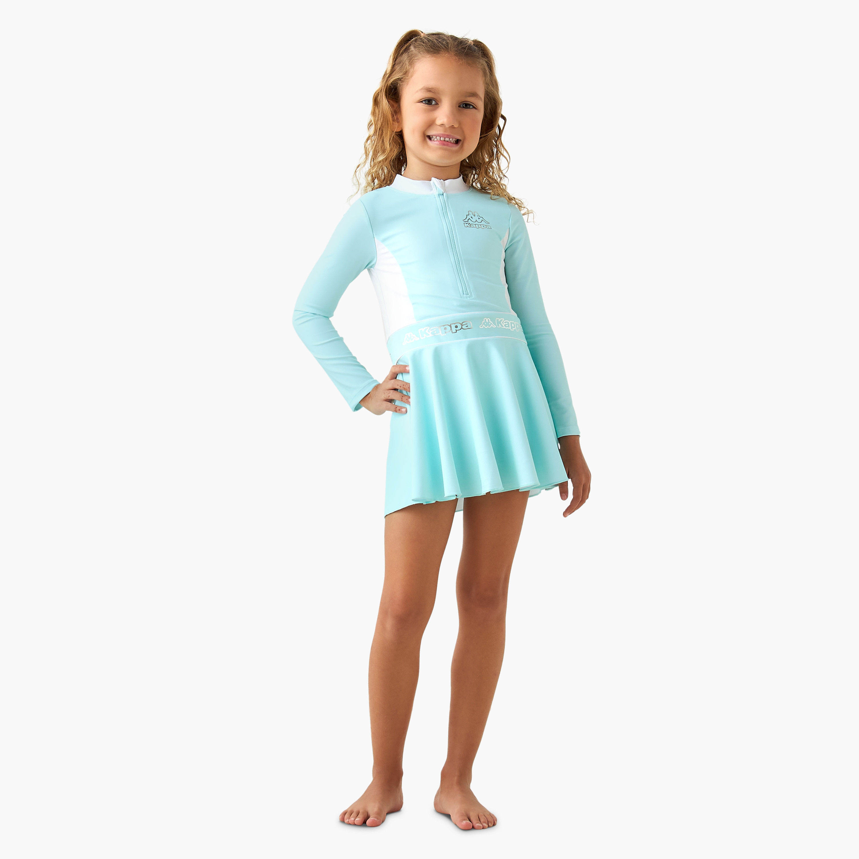 بدلة سباحة بياقة مستديرة وأكمام طويلة وطبعات من كابا-girls-clothing-sportswear-swimwear-image-2
