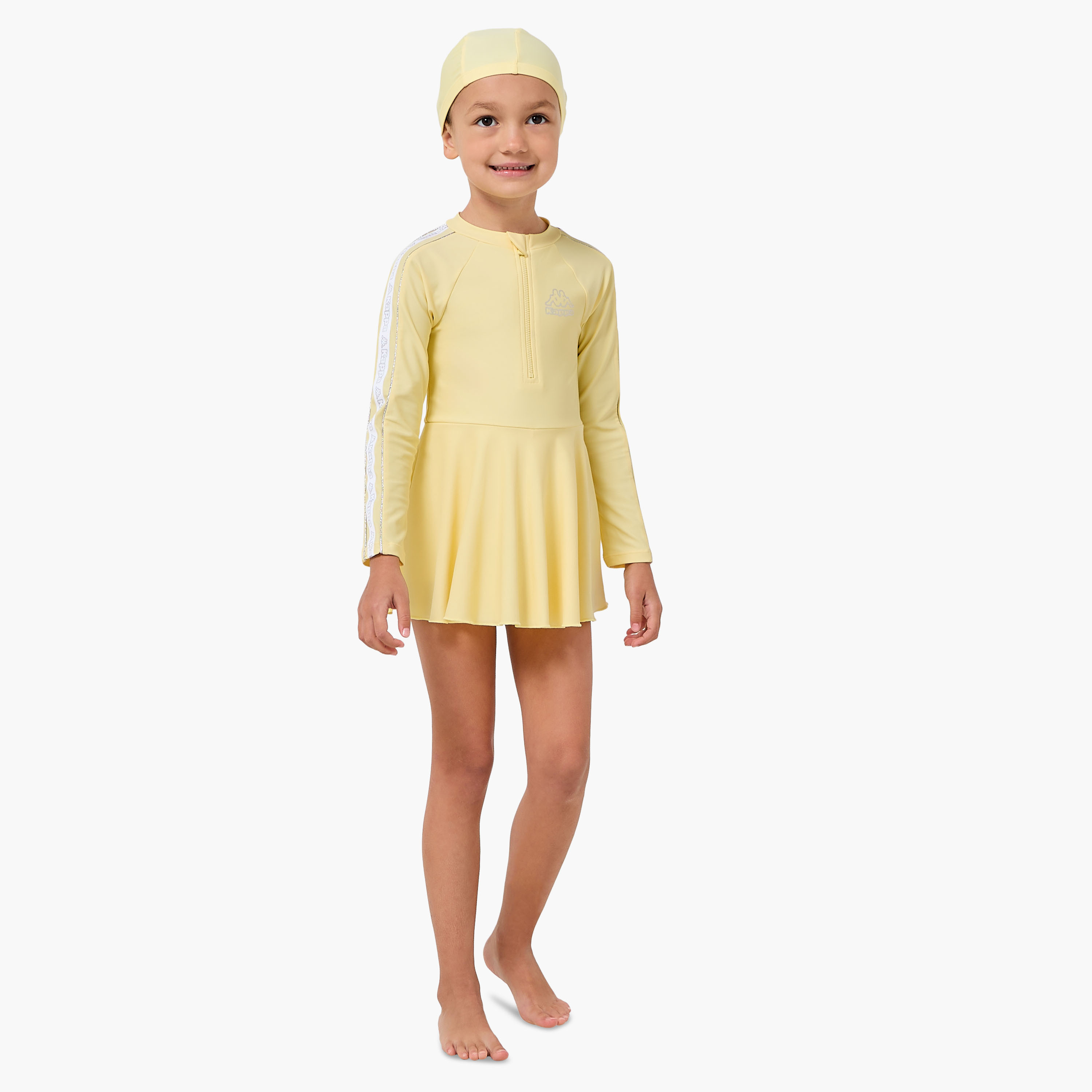 Kappa Round Neck Long Sleeves Swimsuit with Cap-girls-clothing-swimwear-image-2