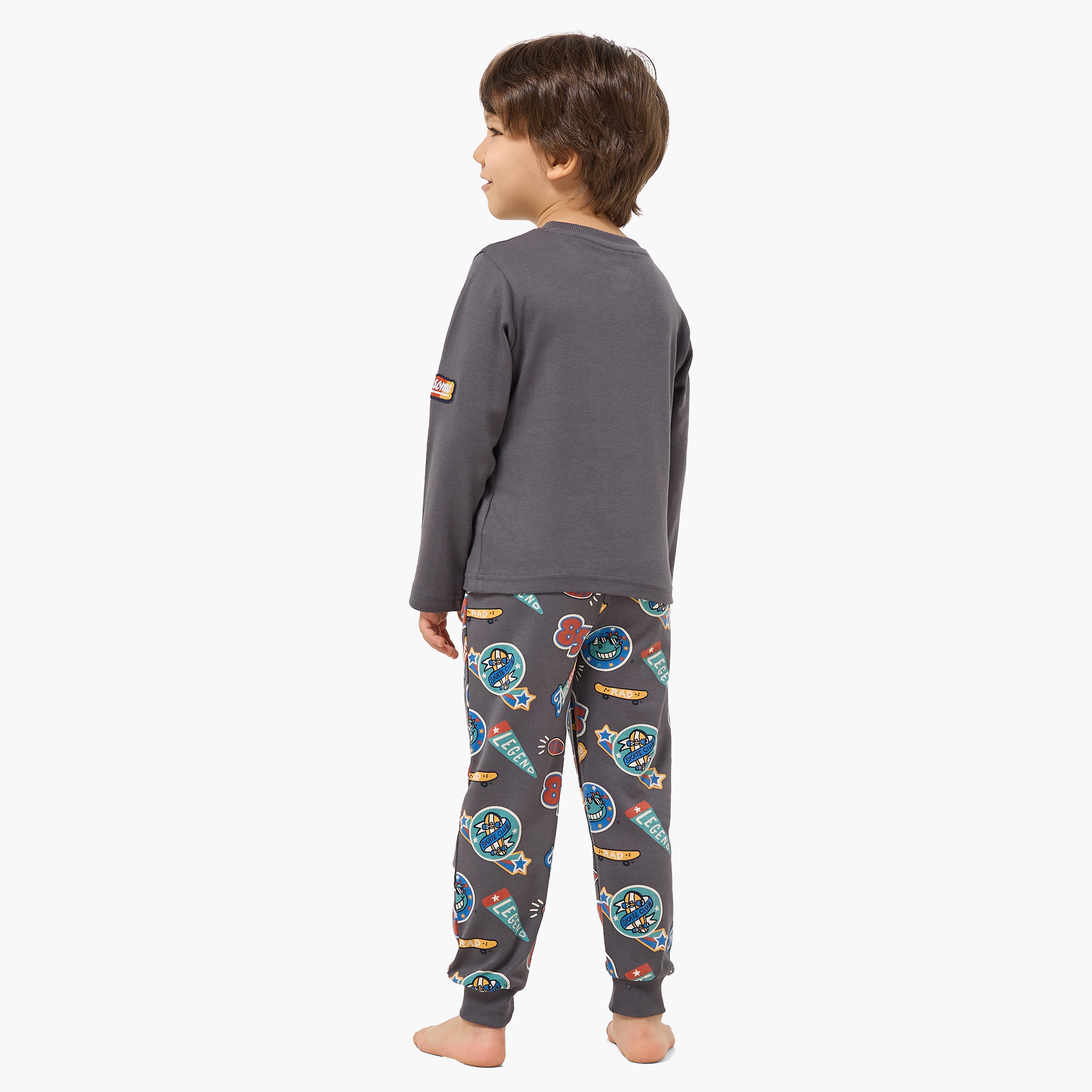 Juniors Cotton Crew Neck Long Sleeves Pyjama Set with Bear Print-boys-clothing-nightwear-image-4