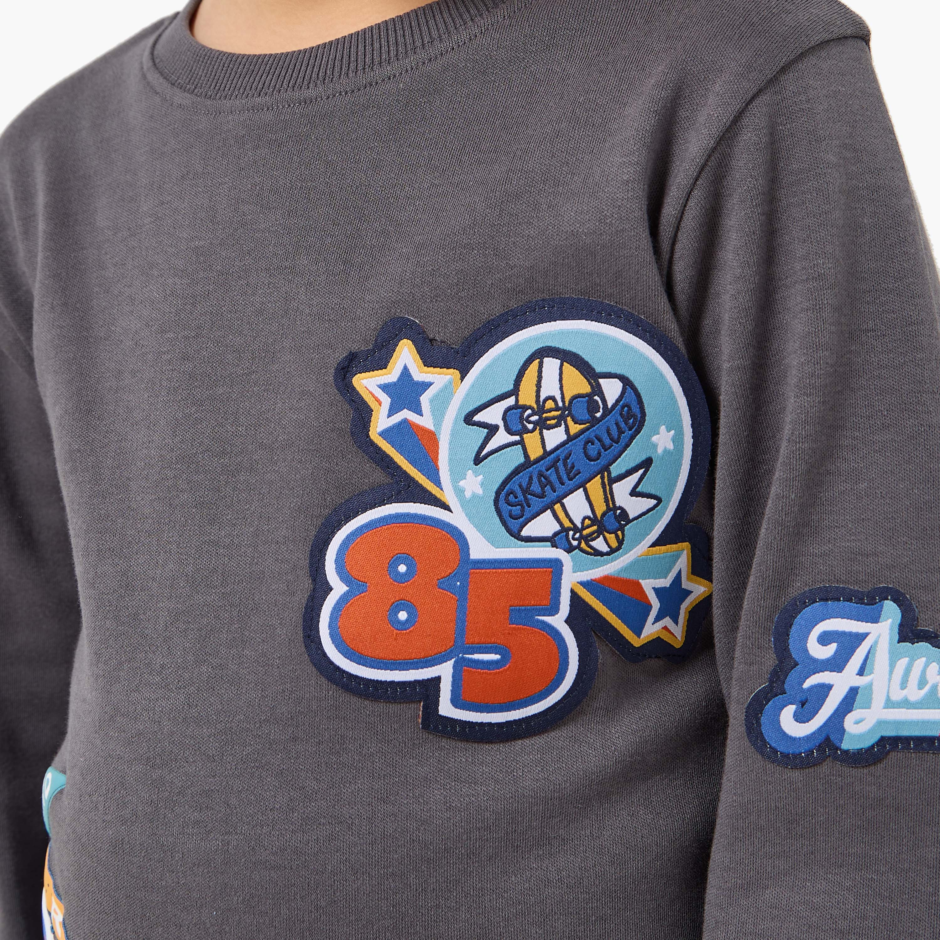 Juniors Cotton Crew Neck Long Sleeves Pyjama Set with Bear Print-boys-clothing-nightwear-image-6