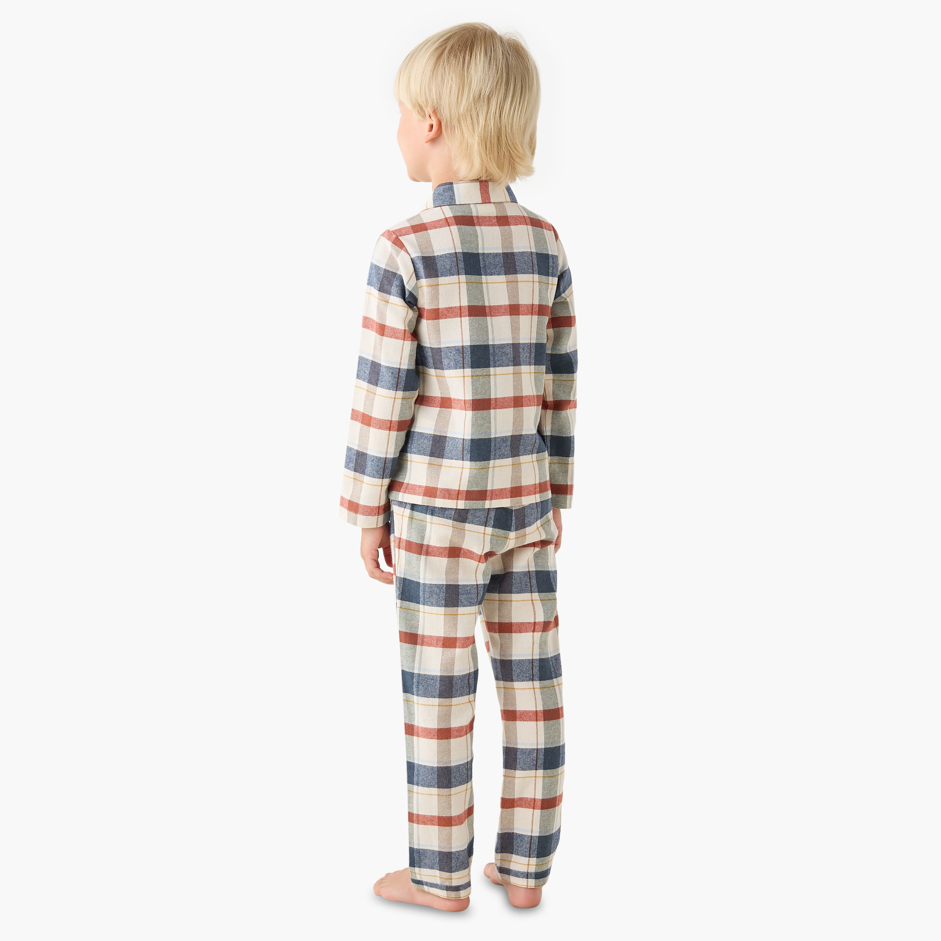 Juniors Cotton Camp Collar Long Sleeves Pyjama Set with Checked Design-boys-clothing-nightwear-image-3