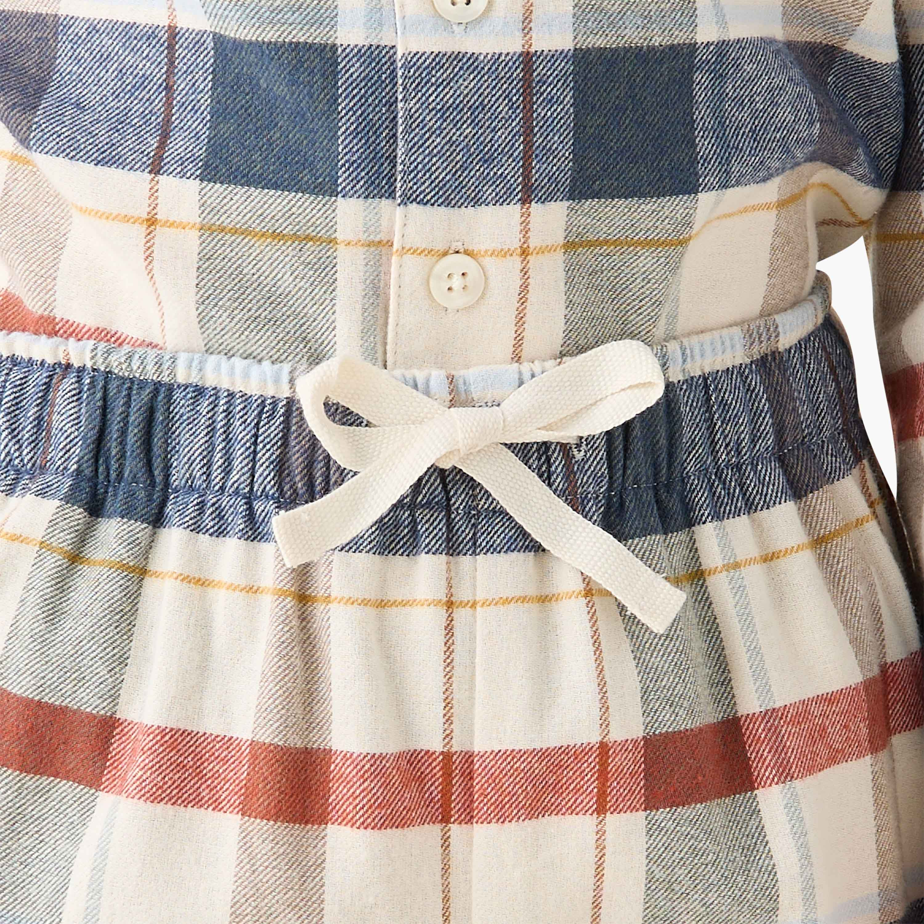 Juniors Cotton Camp Collar Long Sleeves Pyjama Set with Checked Design-boys-clothing-nightwear-image-6