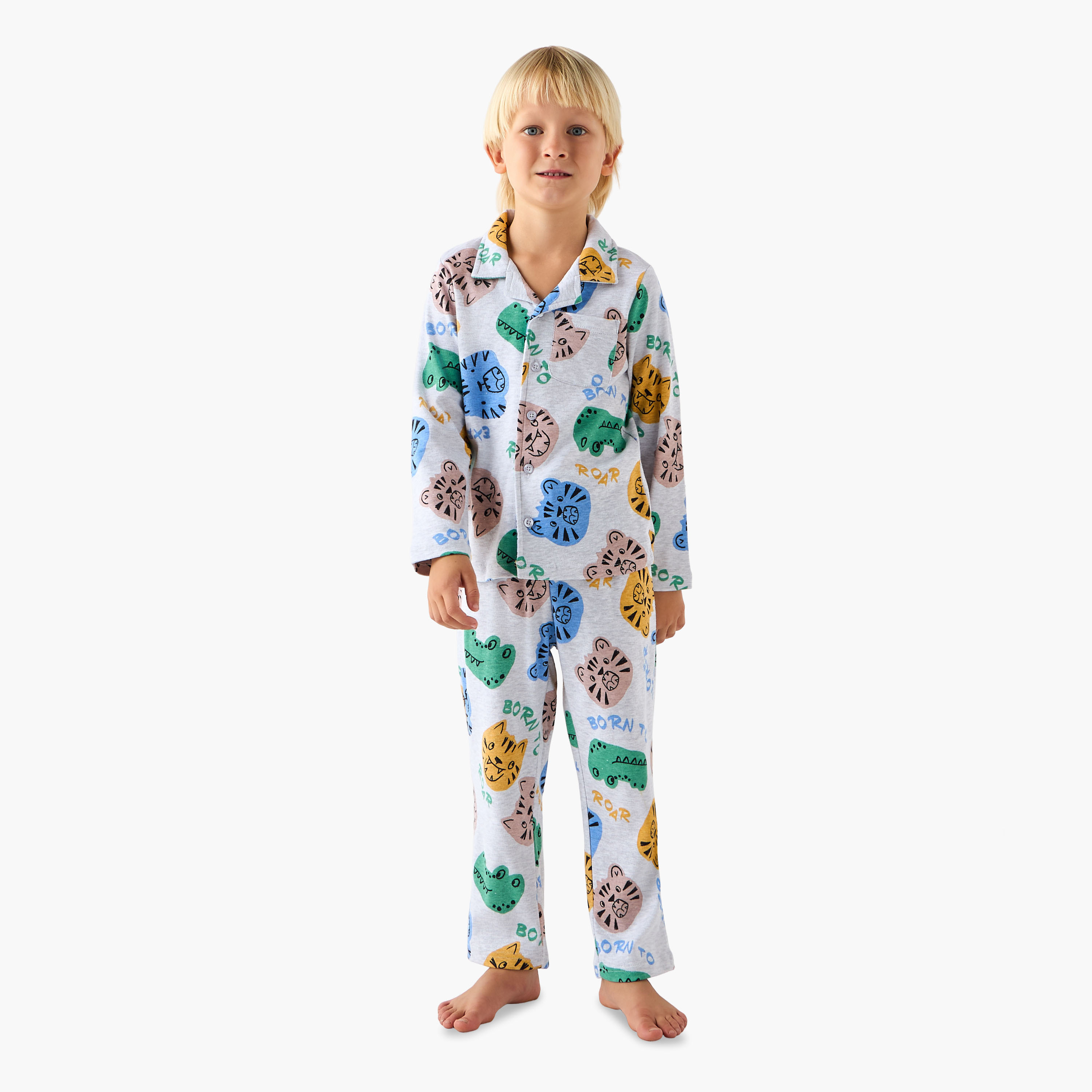 Juniors Collared Long Sleeves Pyjama Set-boys-clothing-nightwear-image-1