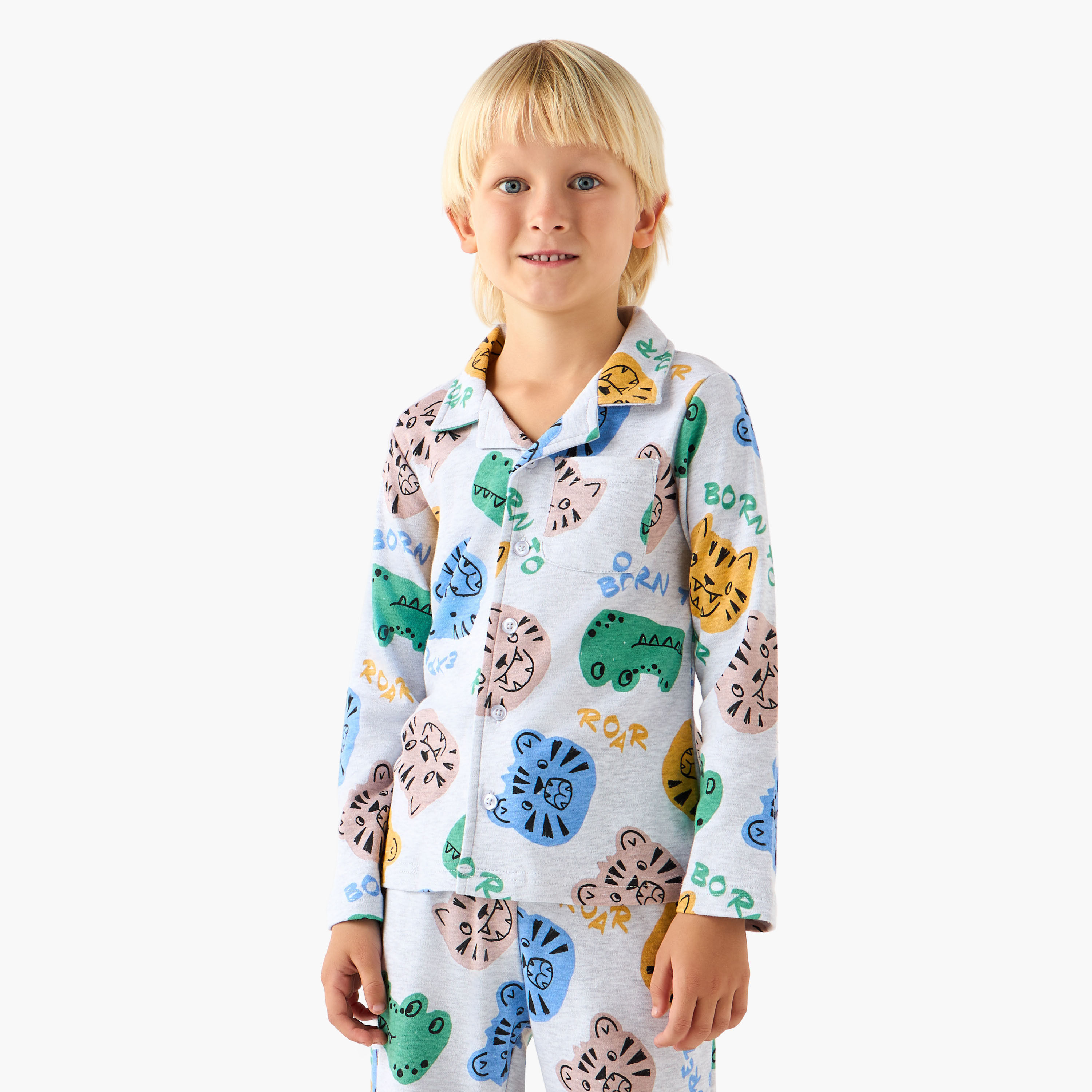 Juniors Collared Long Sleeves Pyjama Set-boys-clothing-nightwear-image-2