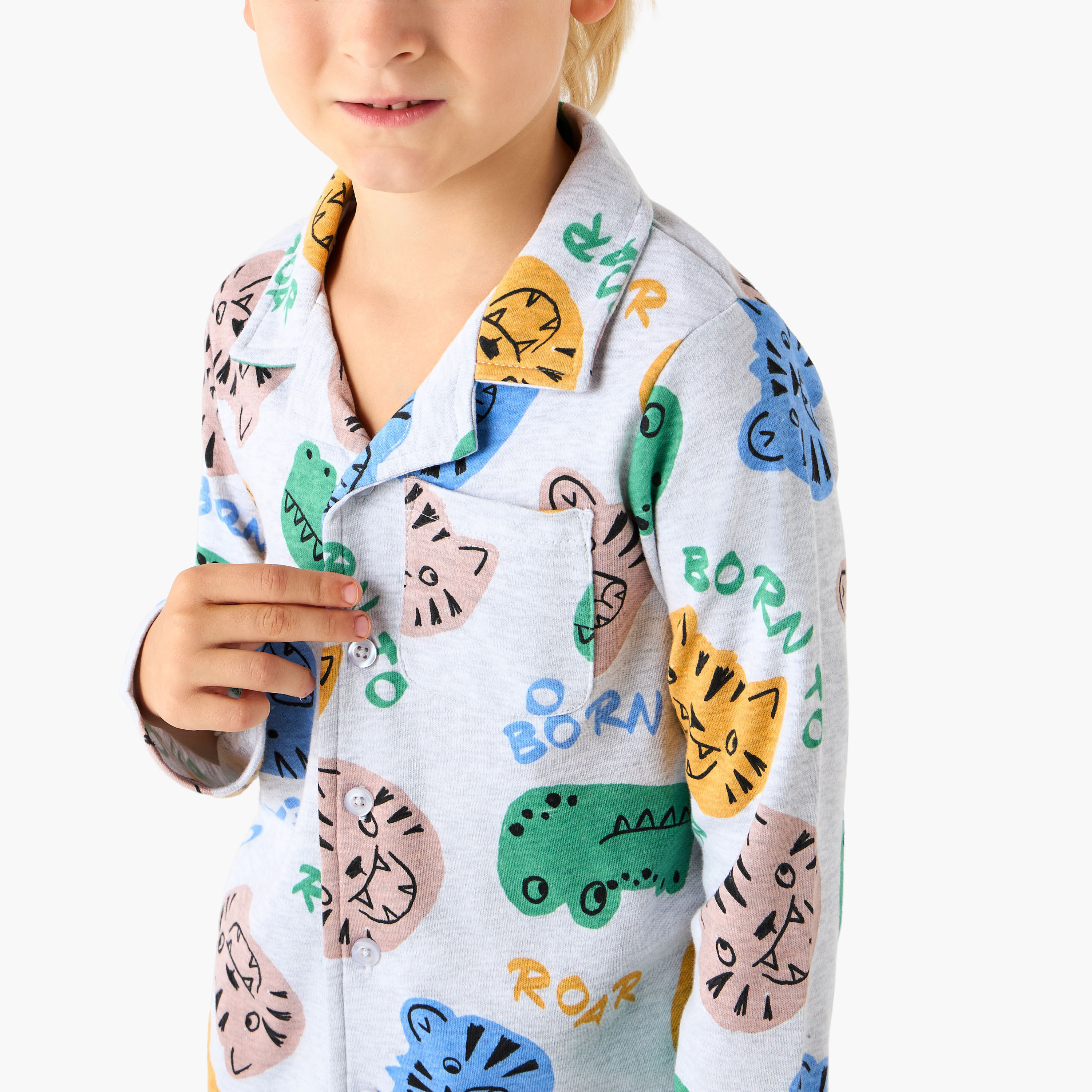 Juniors Collared Long Sleeves Pyjama Set-boys-clothing-nightwear-image-5
