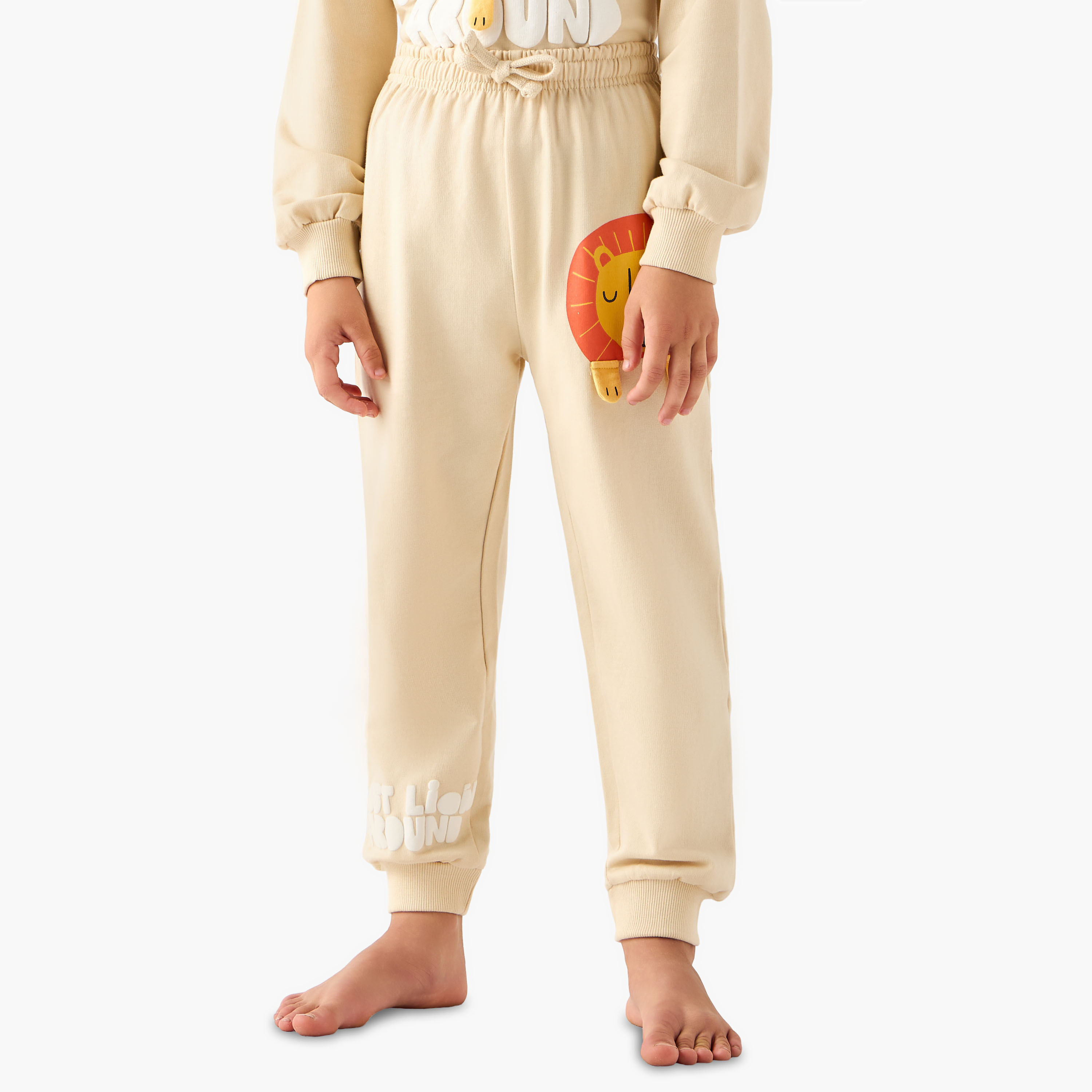 Juniors Crew Neck Long Sleeves Pyjama Set with Lion Applique-boys-clothing-nightwear-image-3