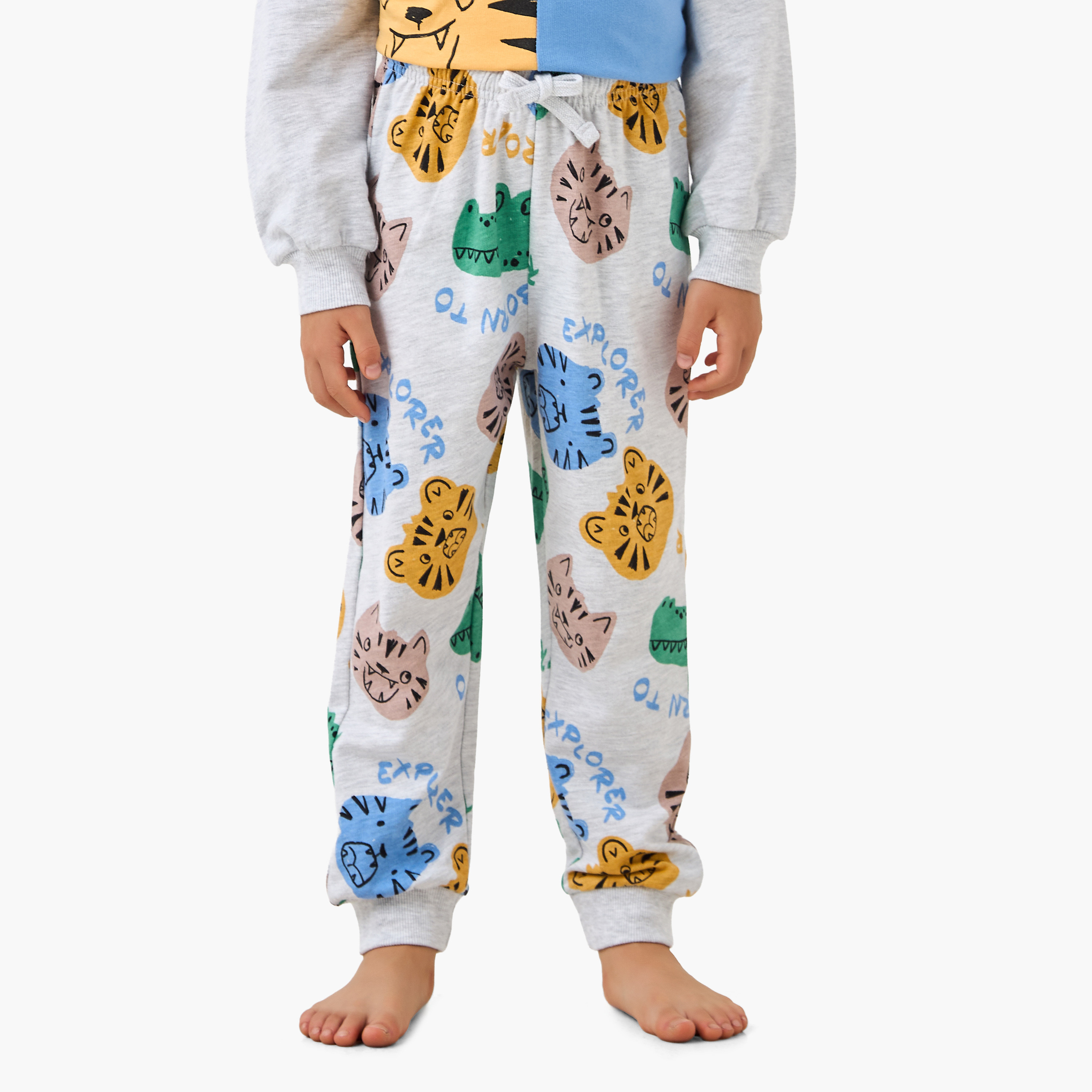 Juniors Cotton Round Neck Long Sleeves Pyjama Set with Applique-boys-clothing-nightwear-image-3