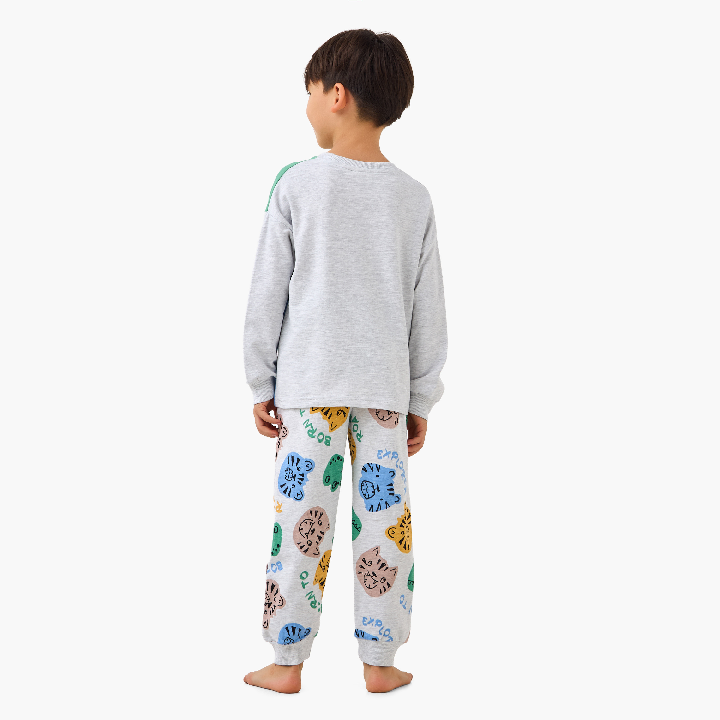 Juniors Cotton Round Neck Long Sleeves Pyjama Set with Applique-boys-clothing-nightwear-image-4