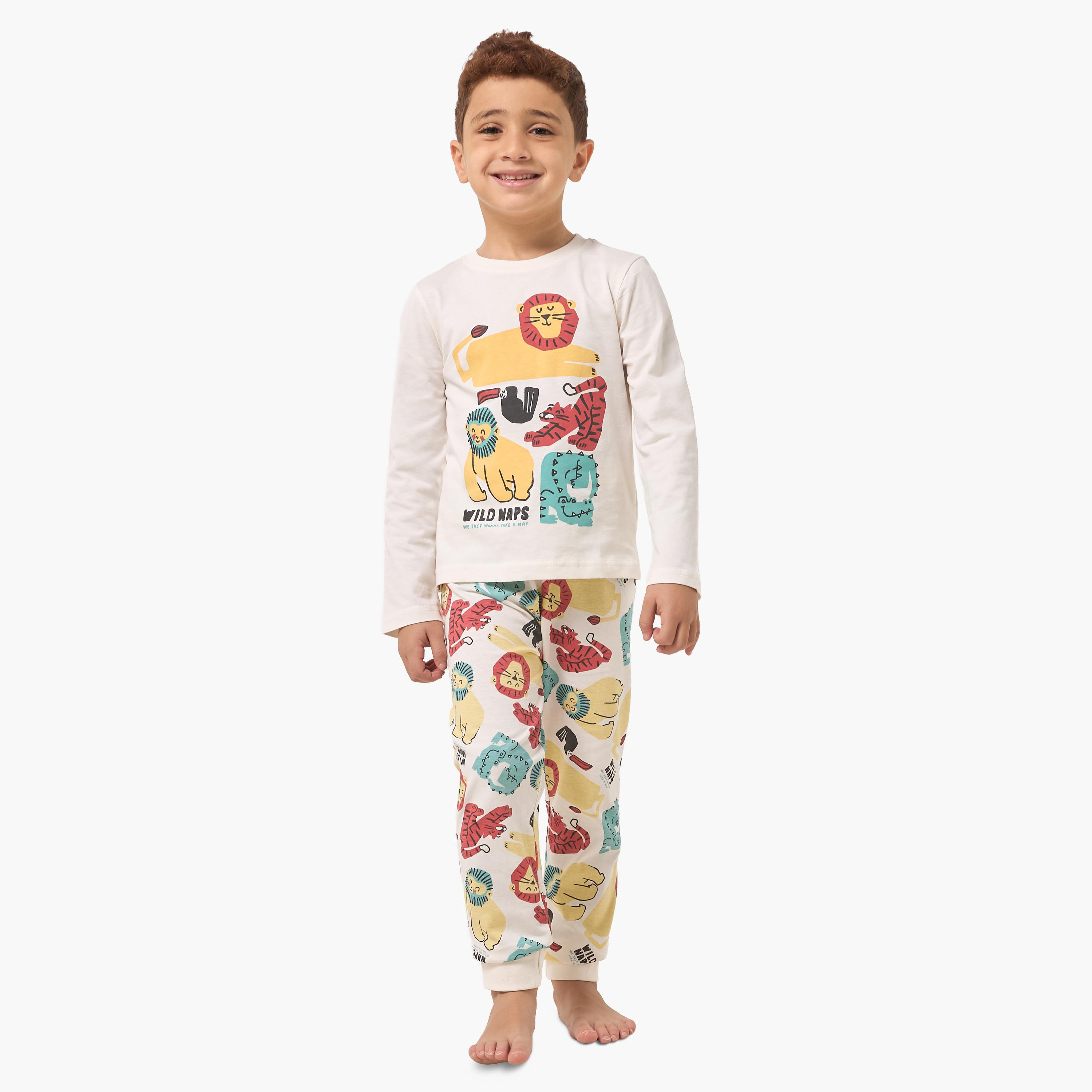 طقم من 2 - طقم بيجاما قطن بياقة ضيقة وأكمام طويلة وطبعات من جونيورز-boys-clothing-nightwear-image-2