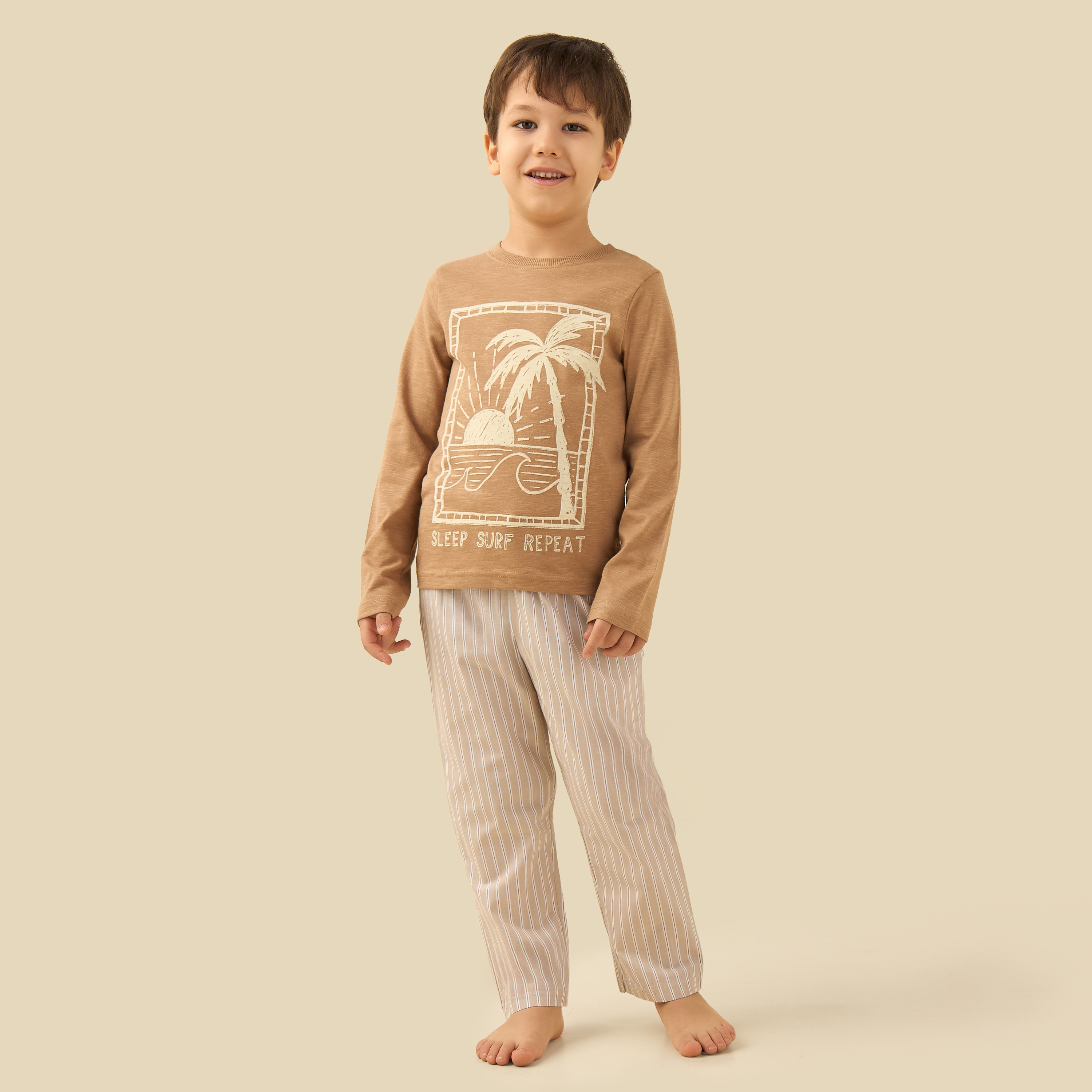 Juniors Cotton Crew Neck Long Sleeve Pyjama Set with Drawstring Closure-boys-clothing-nightwear-image-1