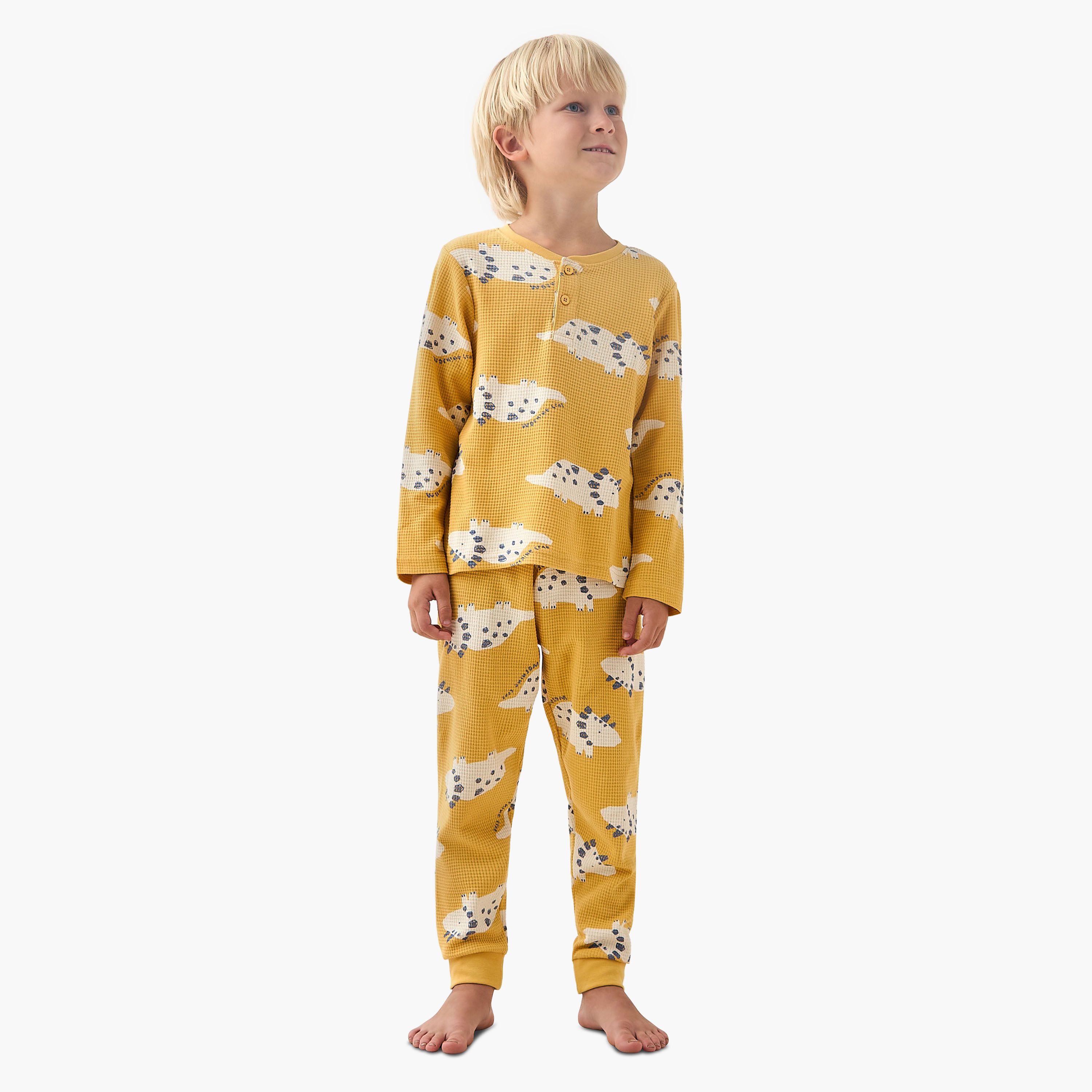 طقم بيجاما قطن بأكمام طويلة وياقة مستديرة وطبعات ديناصور من جونيورز-boys-clothing-nightwear-image-6