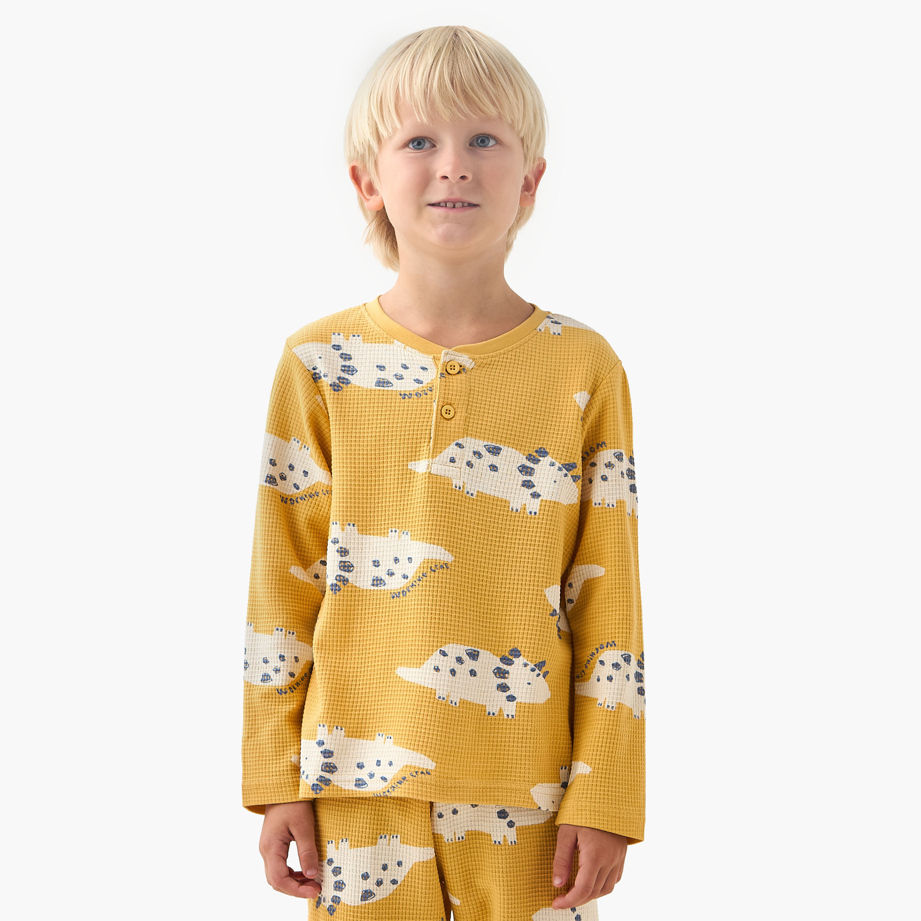 طقم بيجاما قطن بأكمام طويلة وياقة مستديرة وطبعات ديناصور من جونيورز-boys-clothing-nightwear-image-5