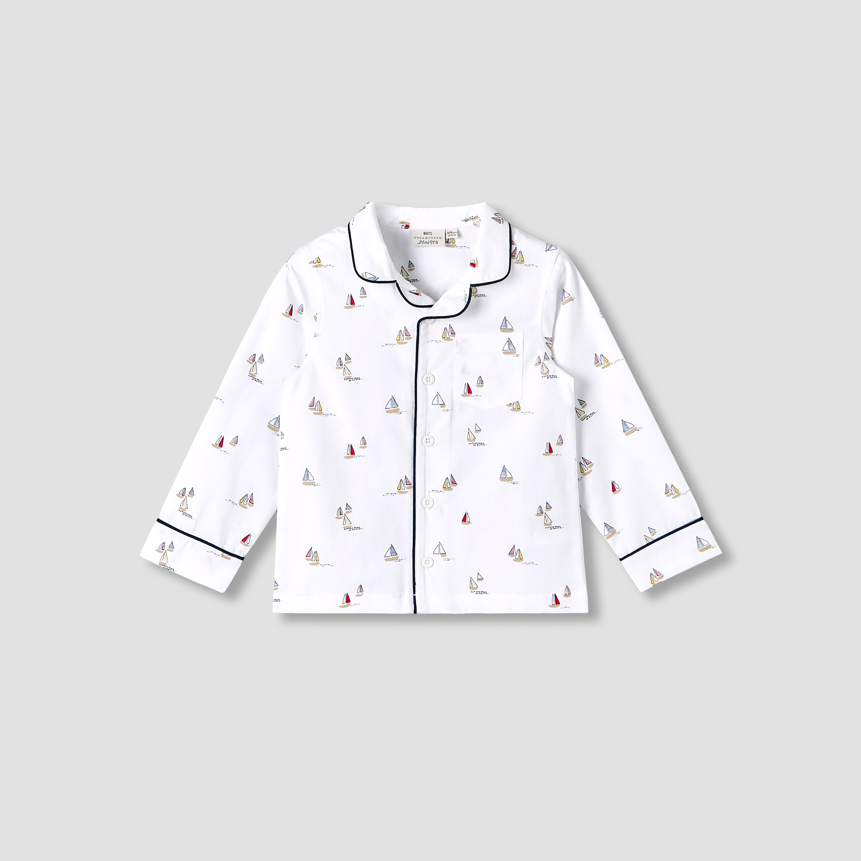Juniors Cotton Collared Neck Long Sleeves Pyjama Set with Drawstring Waist-boys-clothing-nightwear-image-3