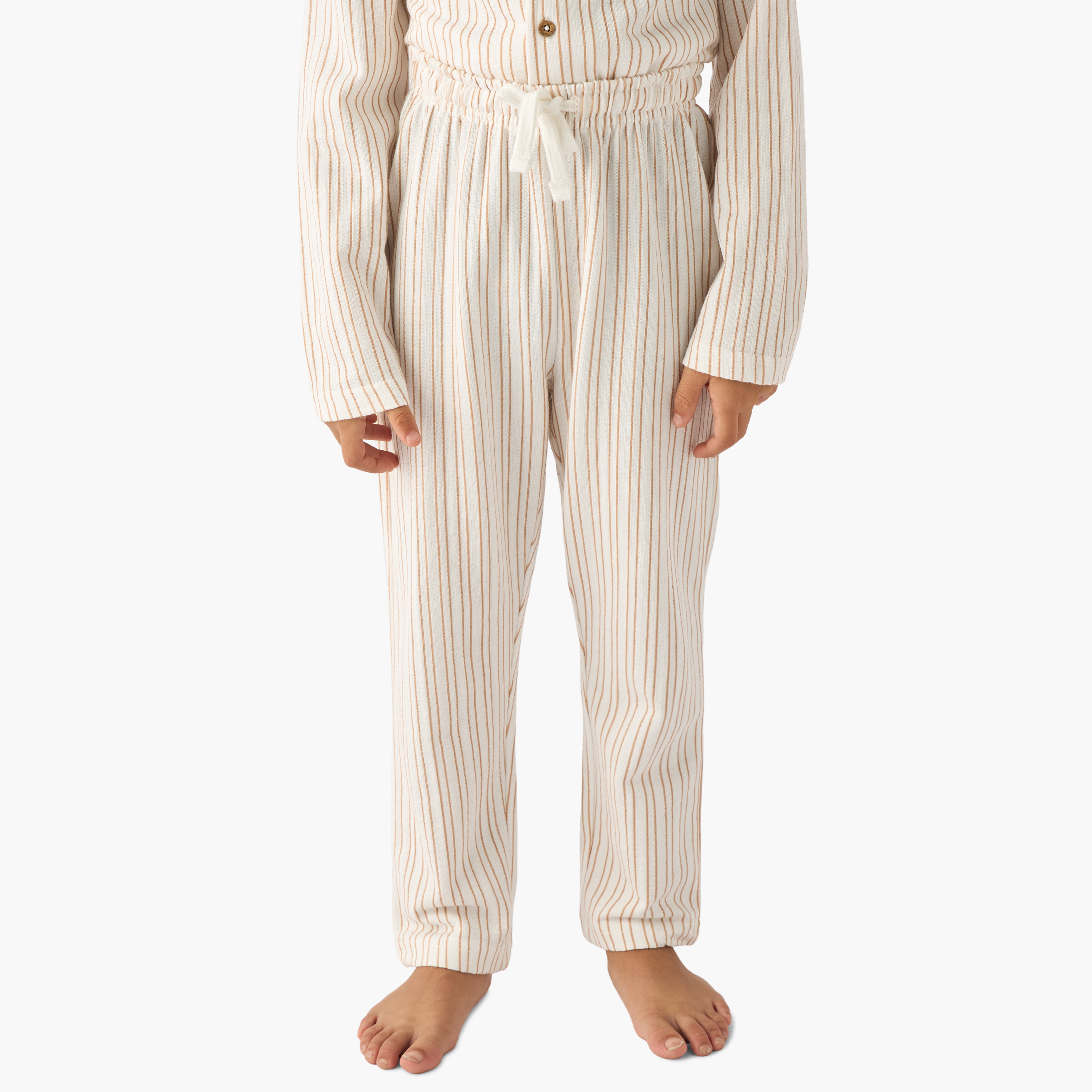 Juniors Cotton Collared Long Sleeves Pyjama Set with Stripes-boys-clothing-nightwear-image-3