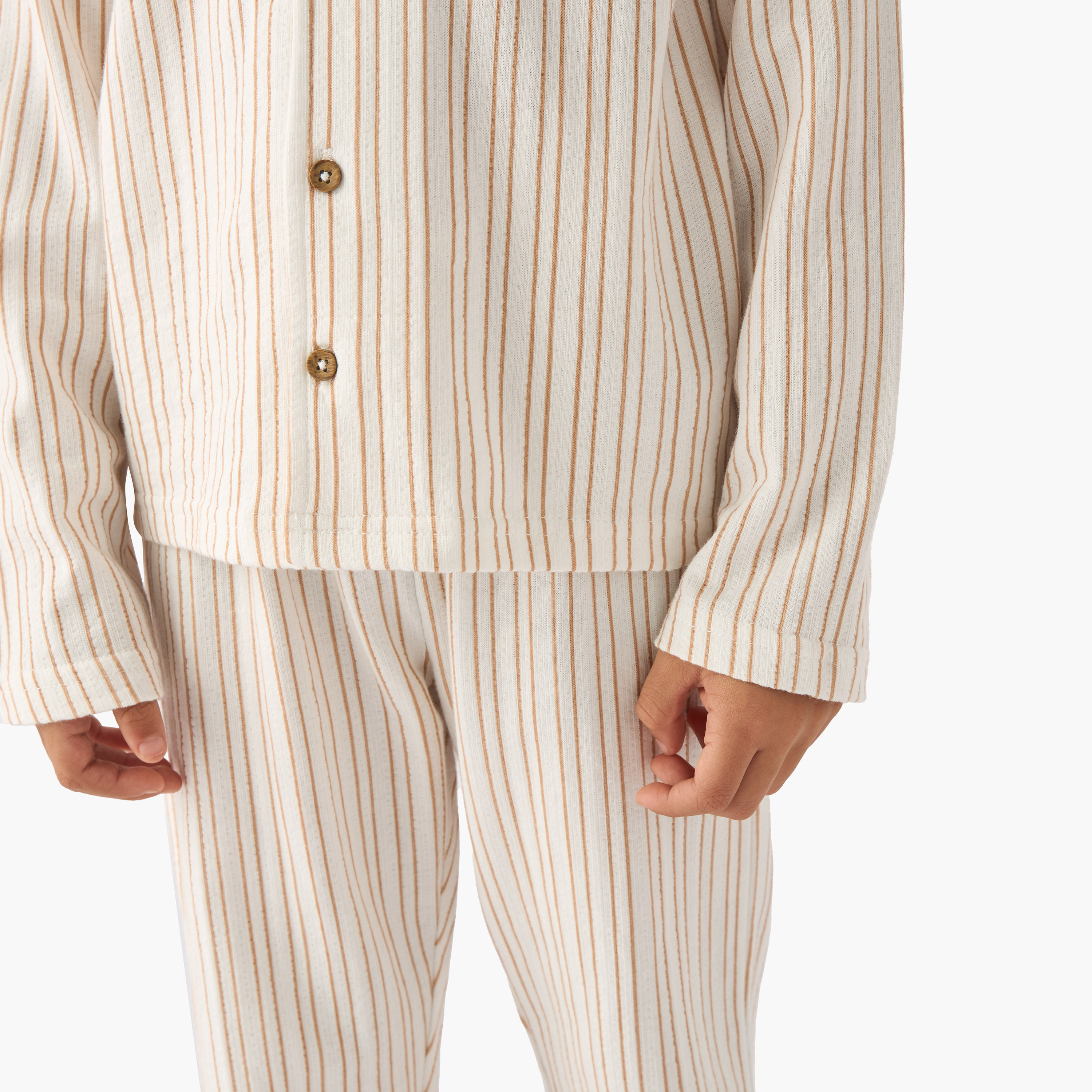 Juniors Cotton Collared Long Sleeves Pyjama Set with Stripes-boys-clothing-nightwear-image-5