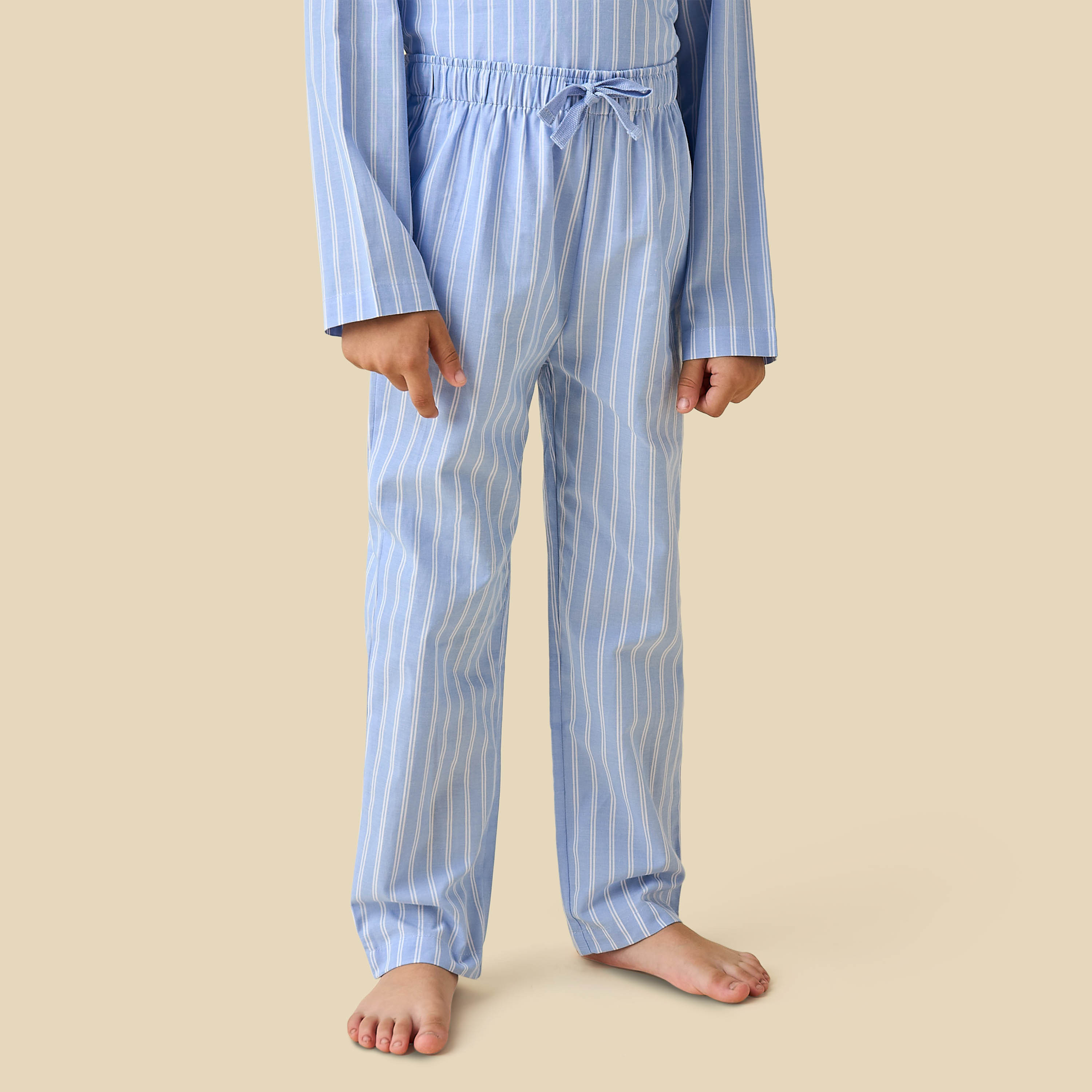 Juniors Cotton Mandarin Collar Long Sleeve Pyjama Set with Stripes-boys-clothing-nightwear-image-3