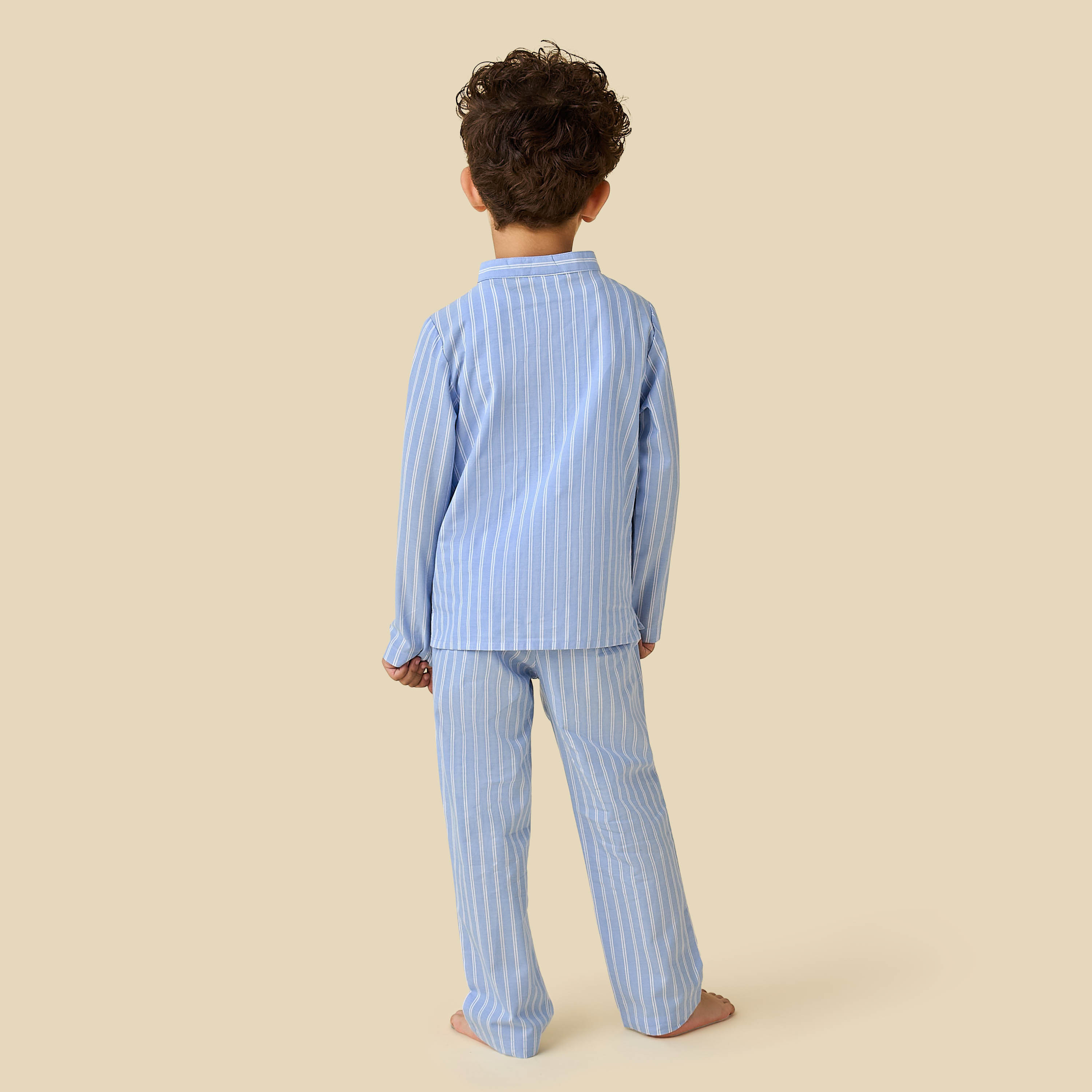 Juniors Cotton Mandarin Collar Long Sleeve Pyjama Set with Stripes-boys-clothing-nightwear-image-4