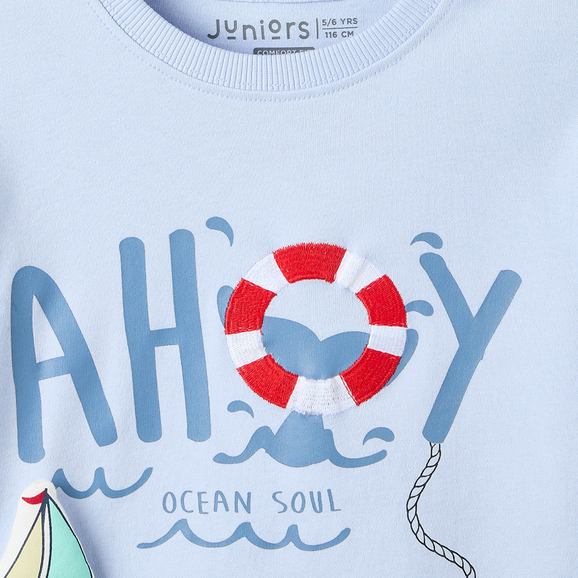 Juniors Cotton Crew Neck Long Sleeve Pyjama Set with Nautical Print-boys-clothing-nightwear-image-5