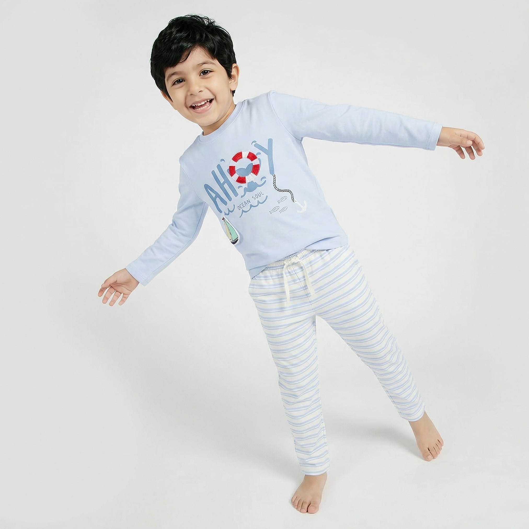 Juniors Cotton Crew Neck Long Sleeve Pyjama Set with Nautical Print-boys-clothing-nightwear-image-7