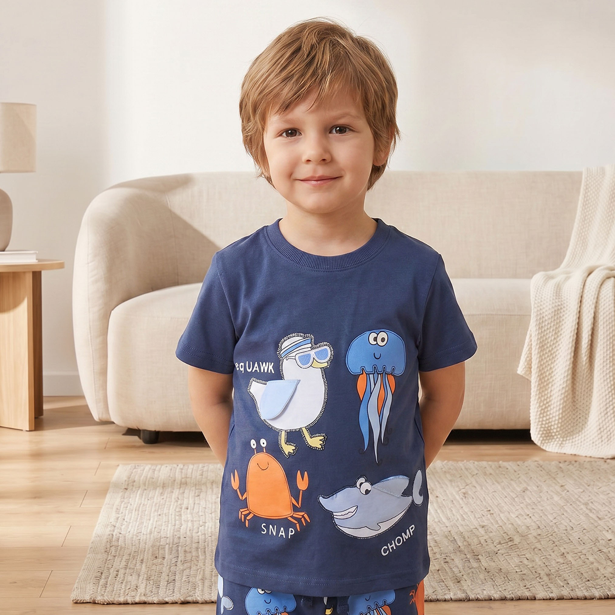 طقم بيجاما قطن بطبعات المحيط وأكمام قصيرة وياقة ضيقة من جونيورز-boys-clothing-nightwear-image-2