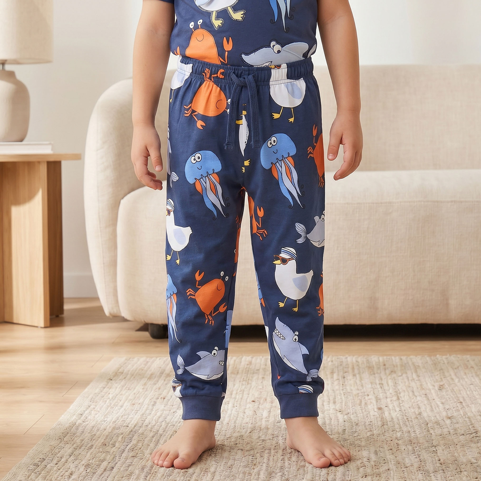 طقم بيجاما قطن بطبعات المحيط وأكمام قصيرة وياقة ضيقة من جونيورز-boys-clothing-nightwear-image-3