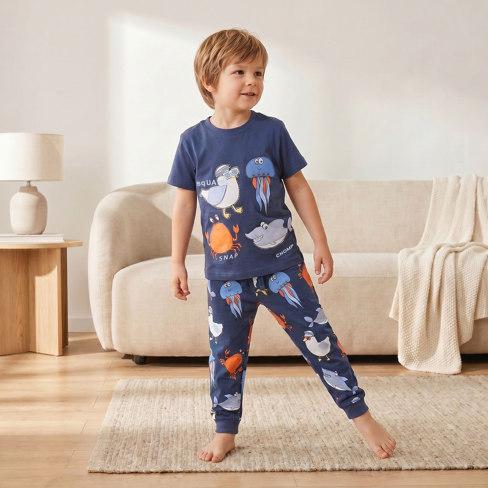 طقم بيجاما قطن بطبعات المحيط وأكمام قصيرة وياقة ضيقة من جونيورز-boys-clothing-nightwear-image-7