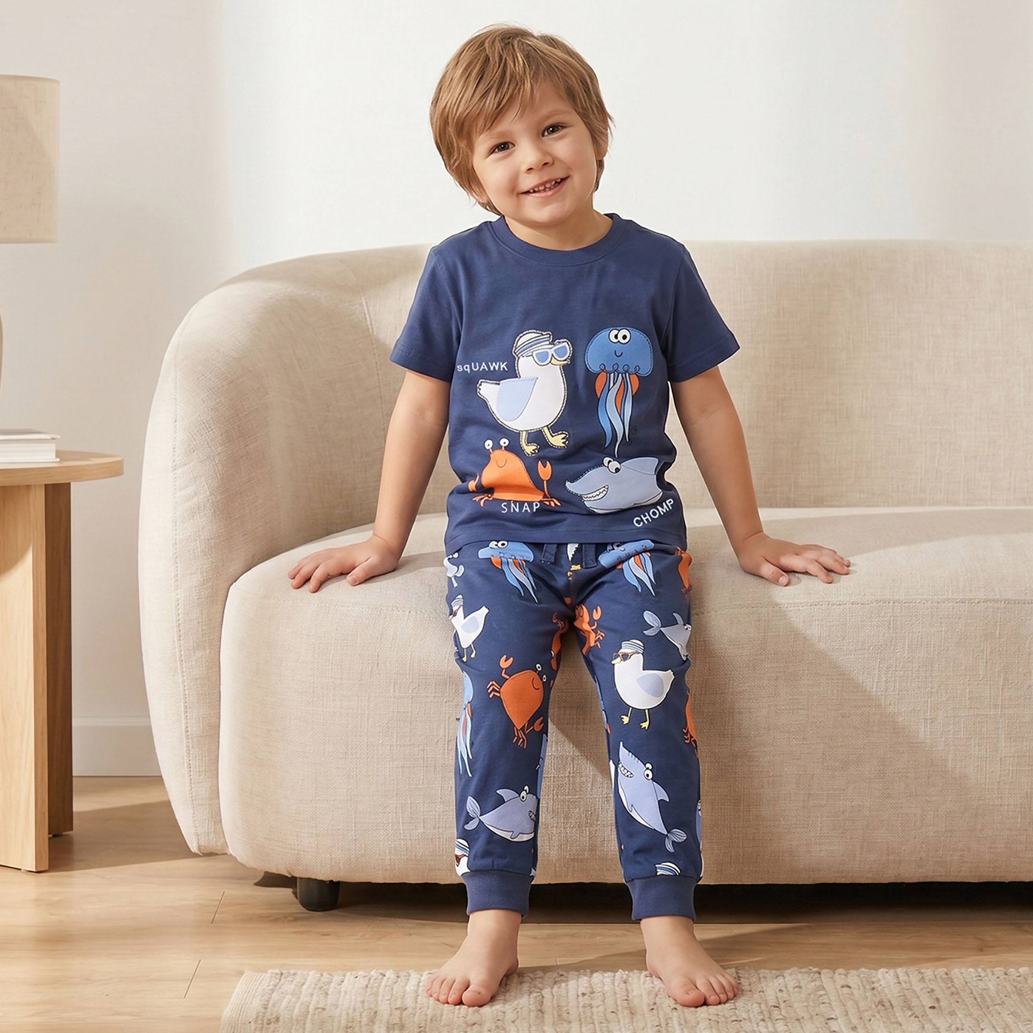 طقم بيجاما قطن بطبعات المحيط وأكمام قصيرة وياقة ضيقة من جونيورز-boys-clothing-nightwear-image-8