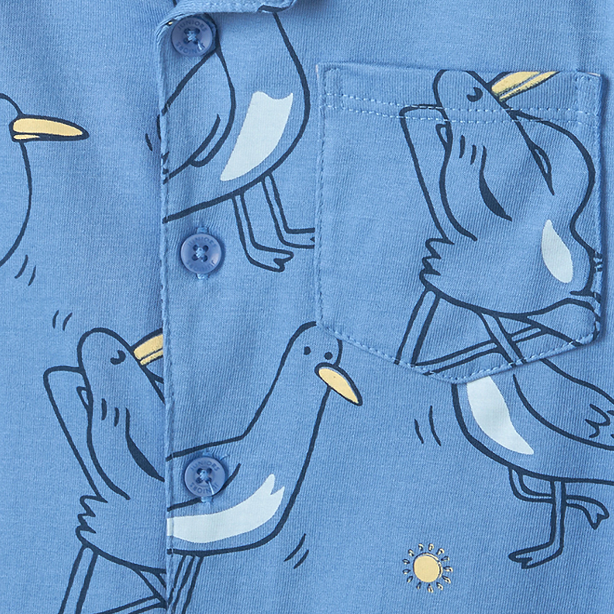 Juniors Cotton Collared Long Sleeves Pyjama Set with Bird Print-boys-clothing-nightwear-image-6