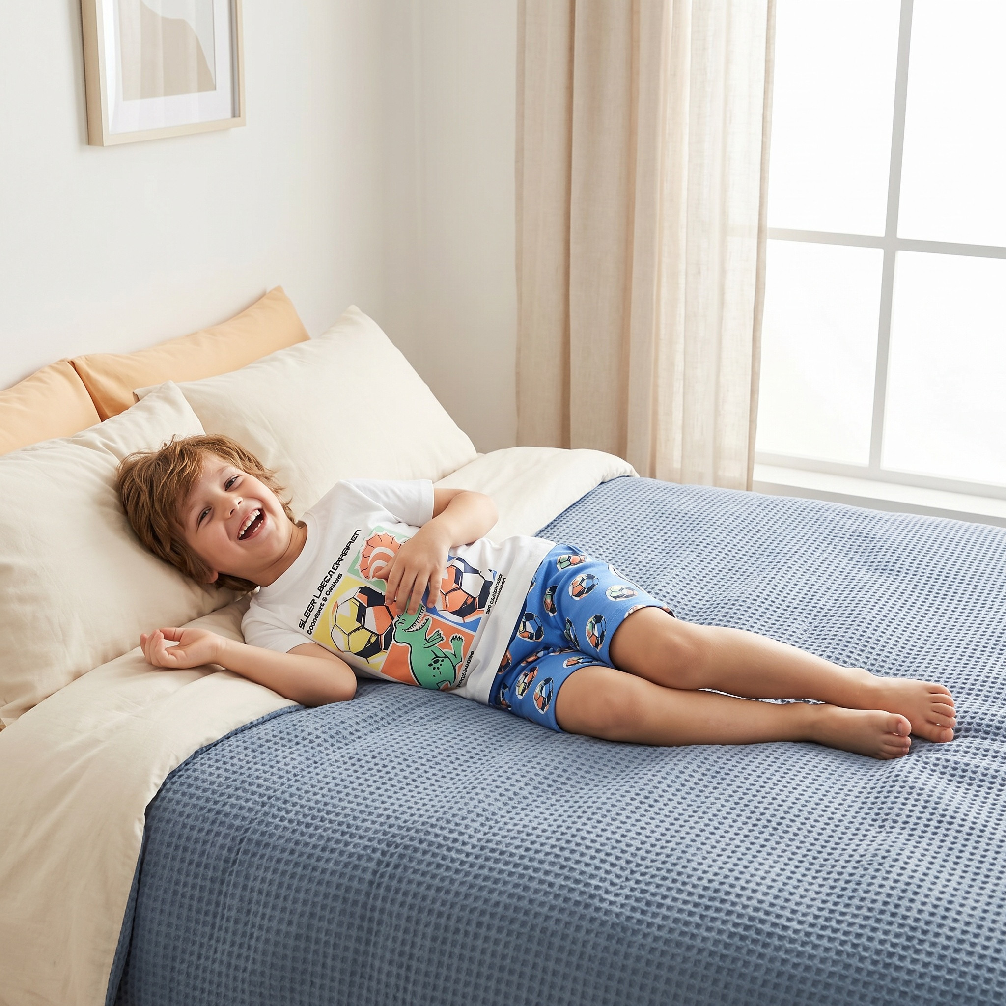 Juniors Cotton Crew Neck Short Sleeves Pyjama Set with Dinosaur and Football Print-boys-clothing-nightwear-image-6