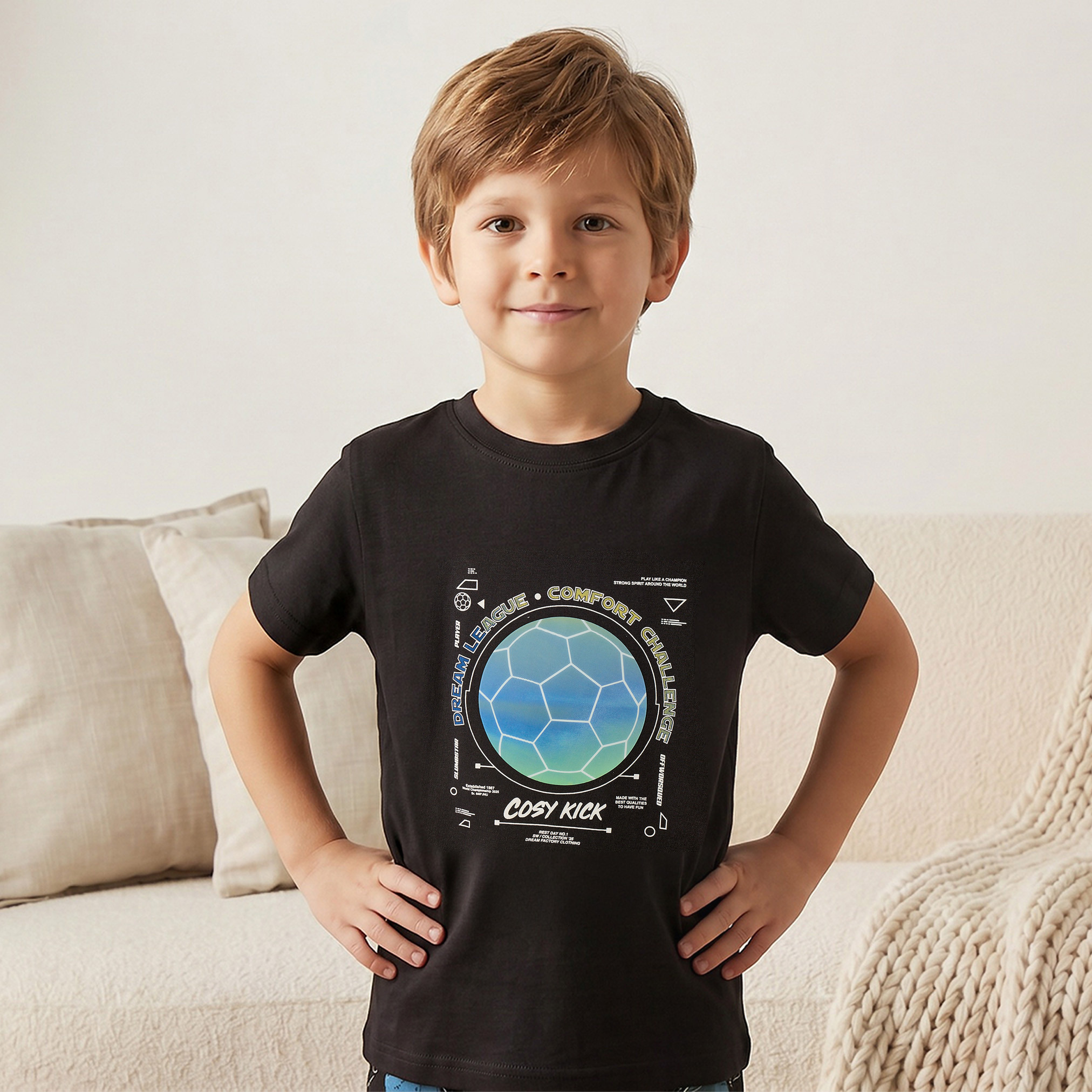 Juniors Cotton Crew Neck Short Sleeves Shorts Set with Football Print-boys-clothing-nightwear-image-2