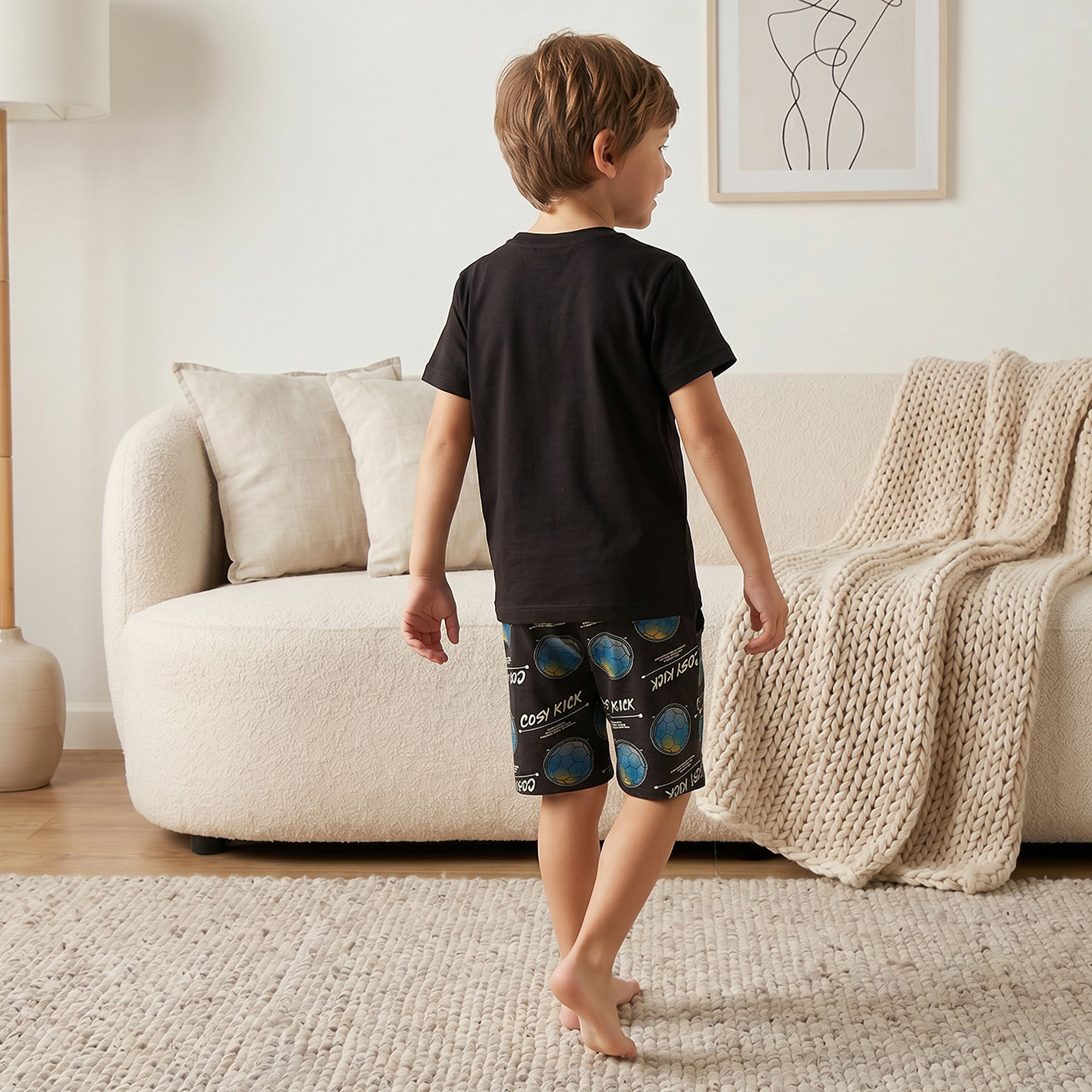 Juniors Cotton Crew Neck Short Sleeves Shorts Set with Football Print-boys-clothing-nightwear-image-4