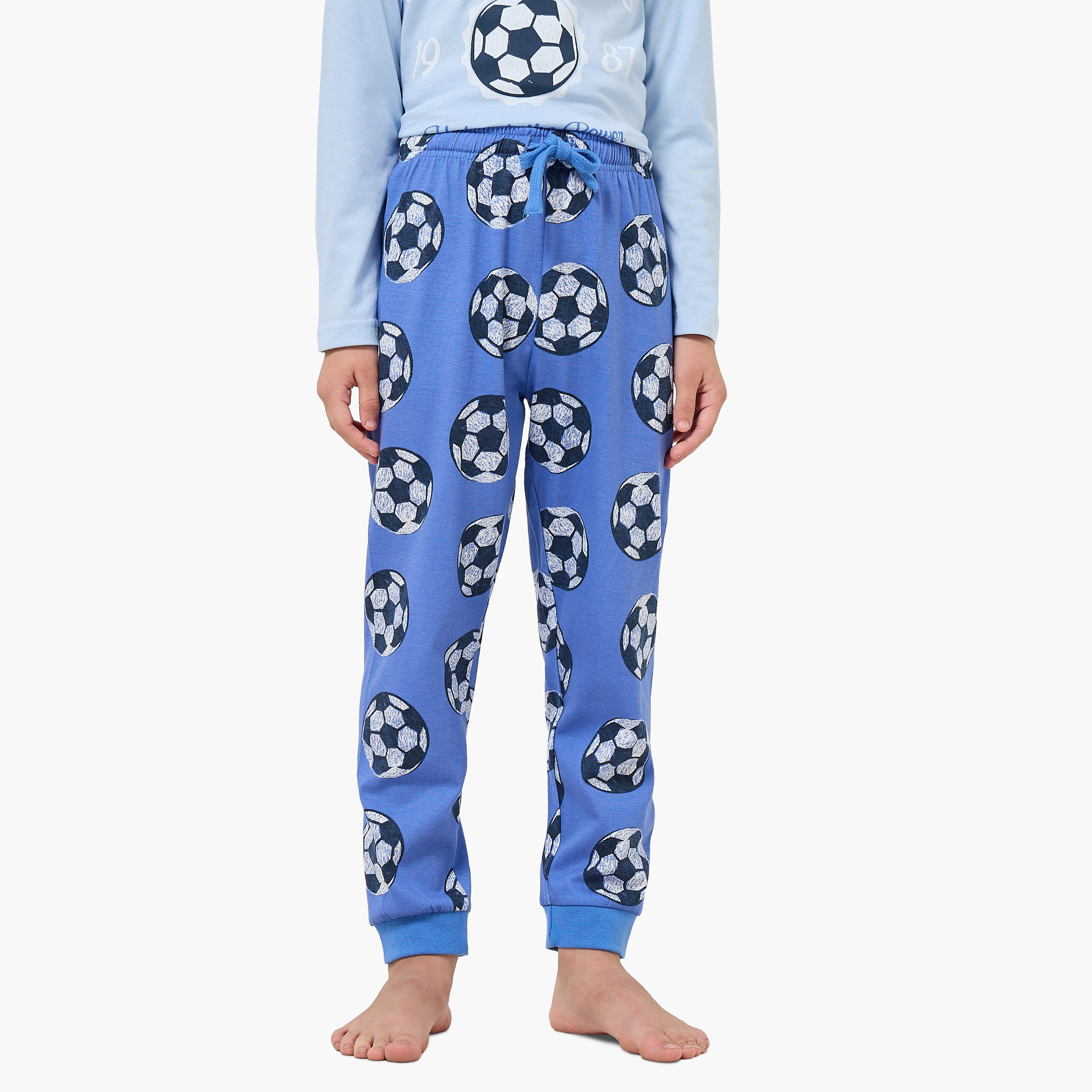 Pack of 2 Juniors Cotton Crew Neck Long Sleeves Pyjama Set with Varsity Print-boys-clothing-setsandcoords-image-4