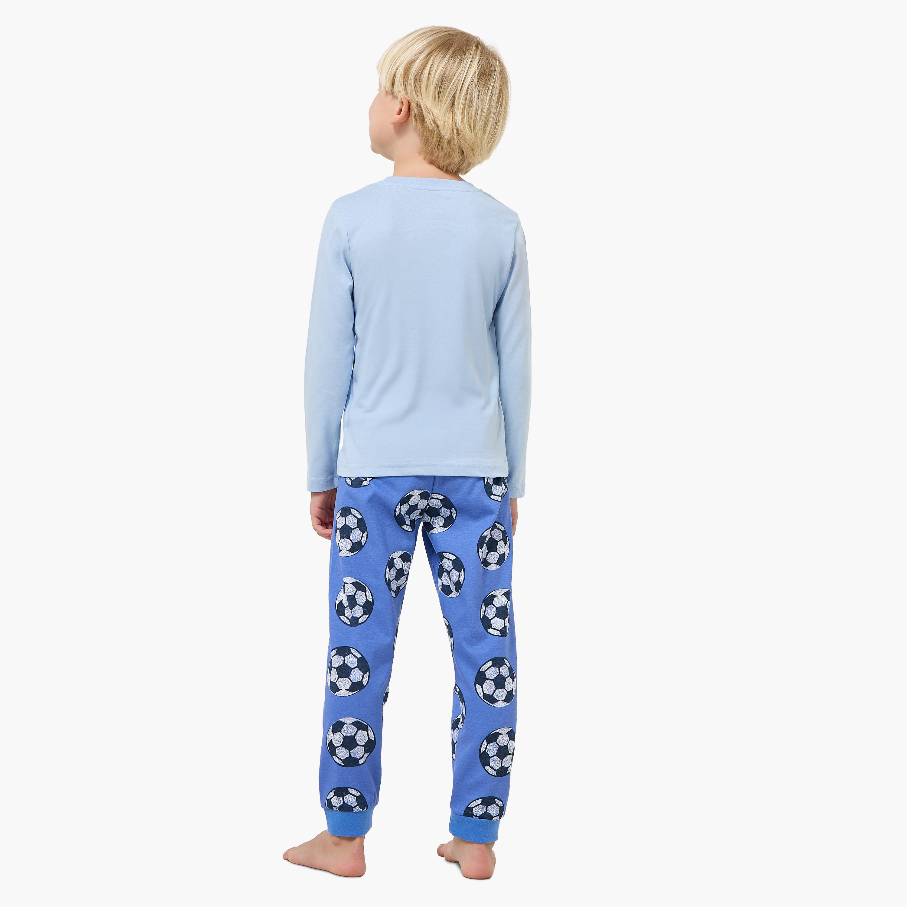 Pack of 2 Juniors Cotton Crew Neck Long Sleeves Pyjama Set with Varsity Print-boys-clothing-setsandcoords-image-5