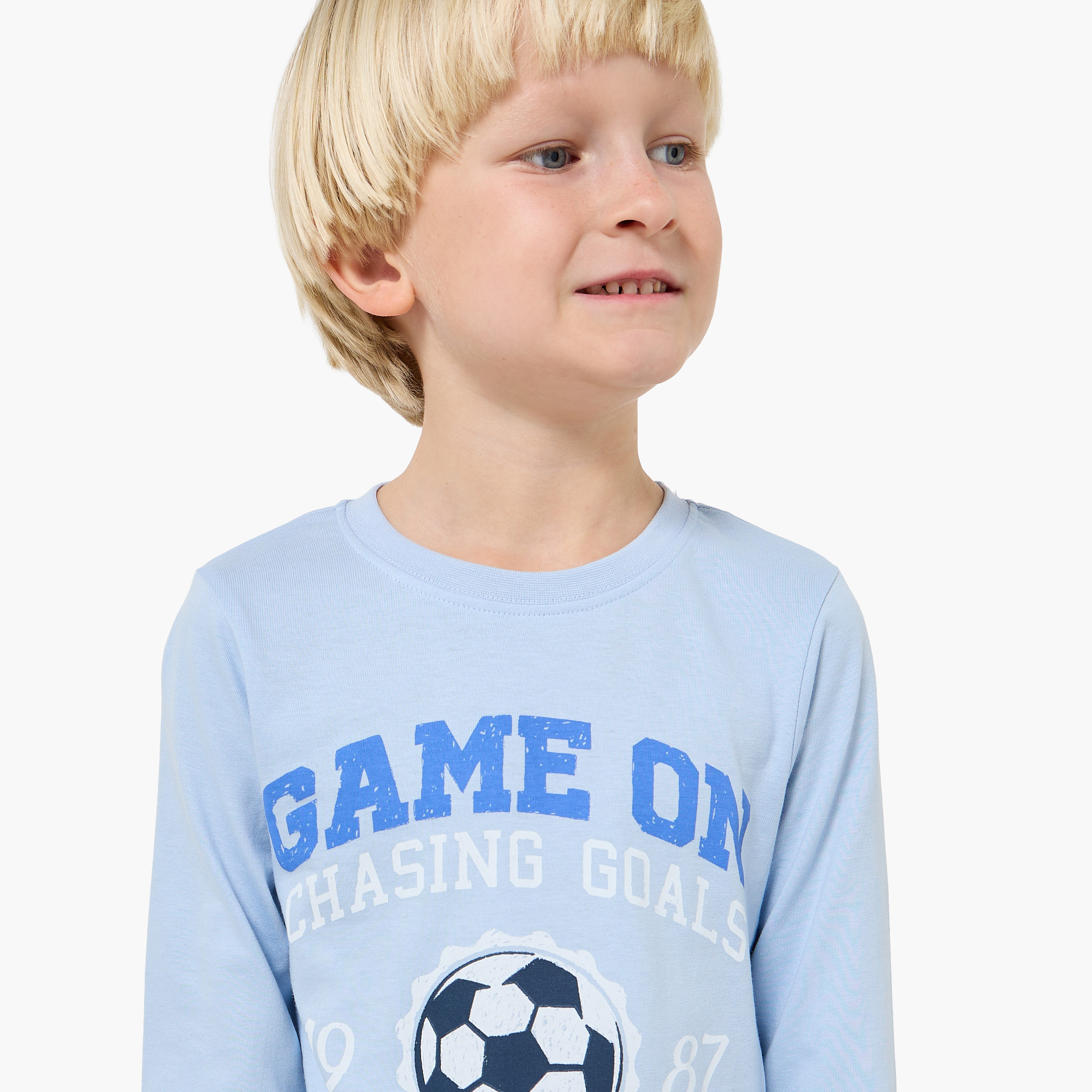 Pack of 2 Juniors Cotton Crew Neck Long Sleeves Pyjama Set with Varsity Print-boys-clothing-setsandcoords-image-6