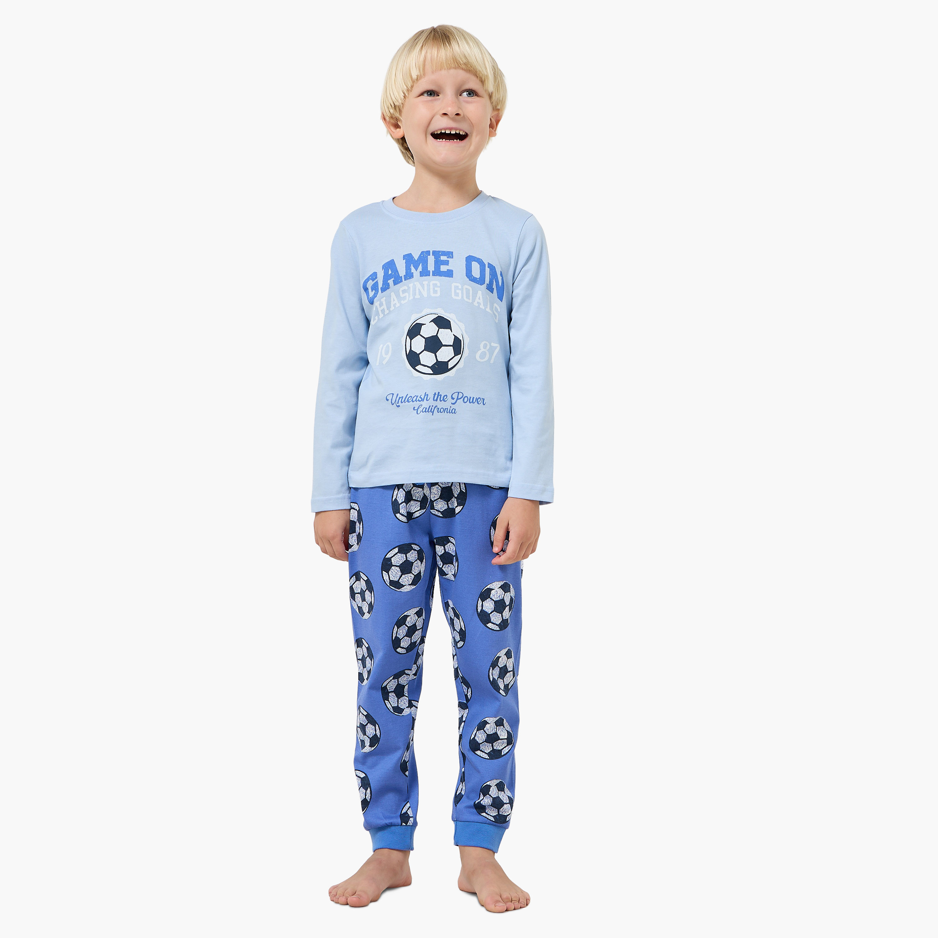 Pack of 2 Juniors Cotton Crew Neck Long Sleeves Pyjama Set with Varsity Print-boys-clothing-setsandcoords-image-8