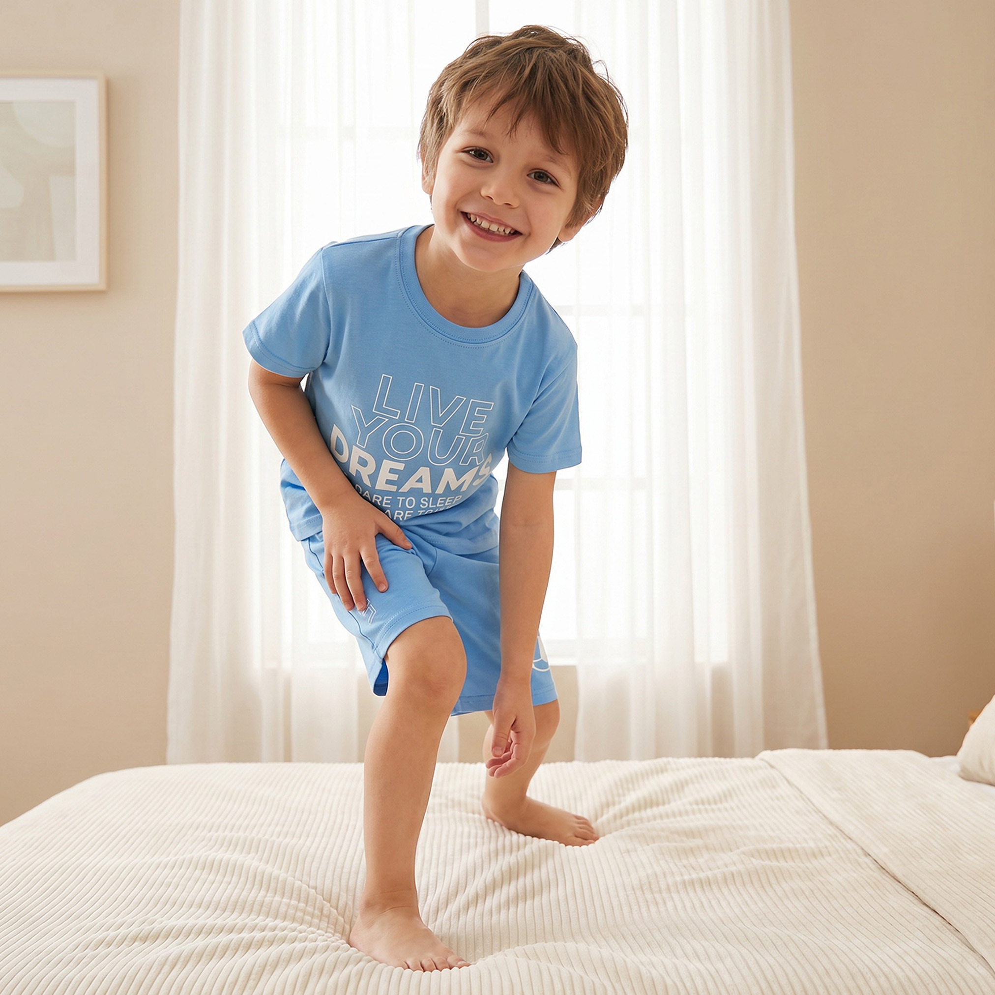 بيجاما قطن بياقة ضيقة وأكمام قصيرة وطبعات شعار طقمين من جونيورز-boys-clothing-nightwear-image-3