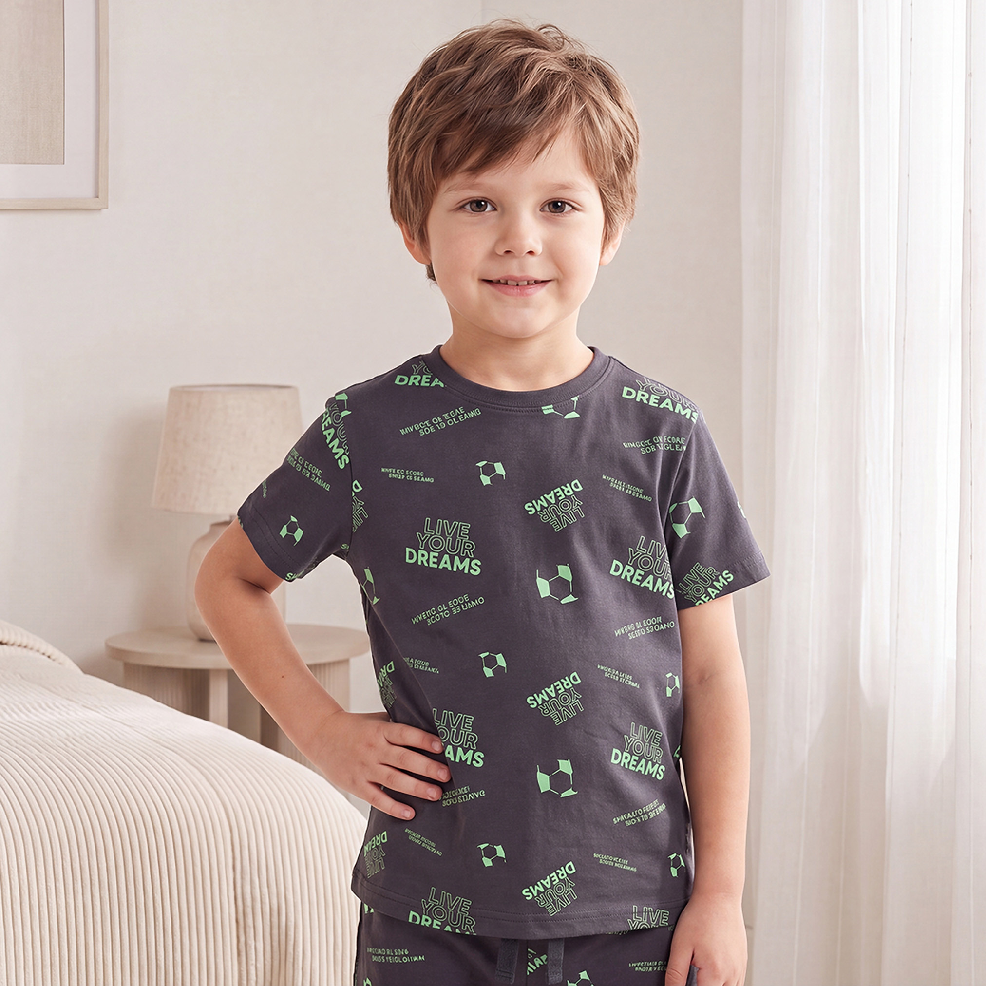 بيجاما قطن بياقة ضيقة وأكمام قصيرة وطبعات شعار طقمين من جونيورز-boys-clothing-nightwear-image-4