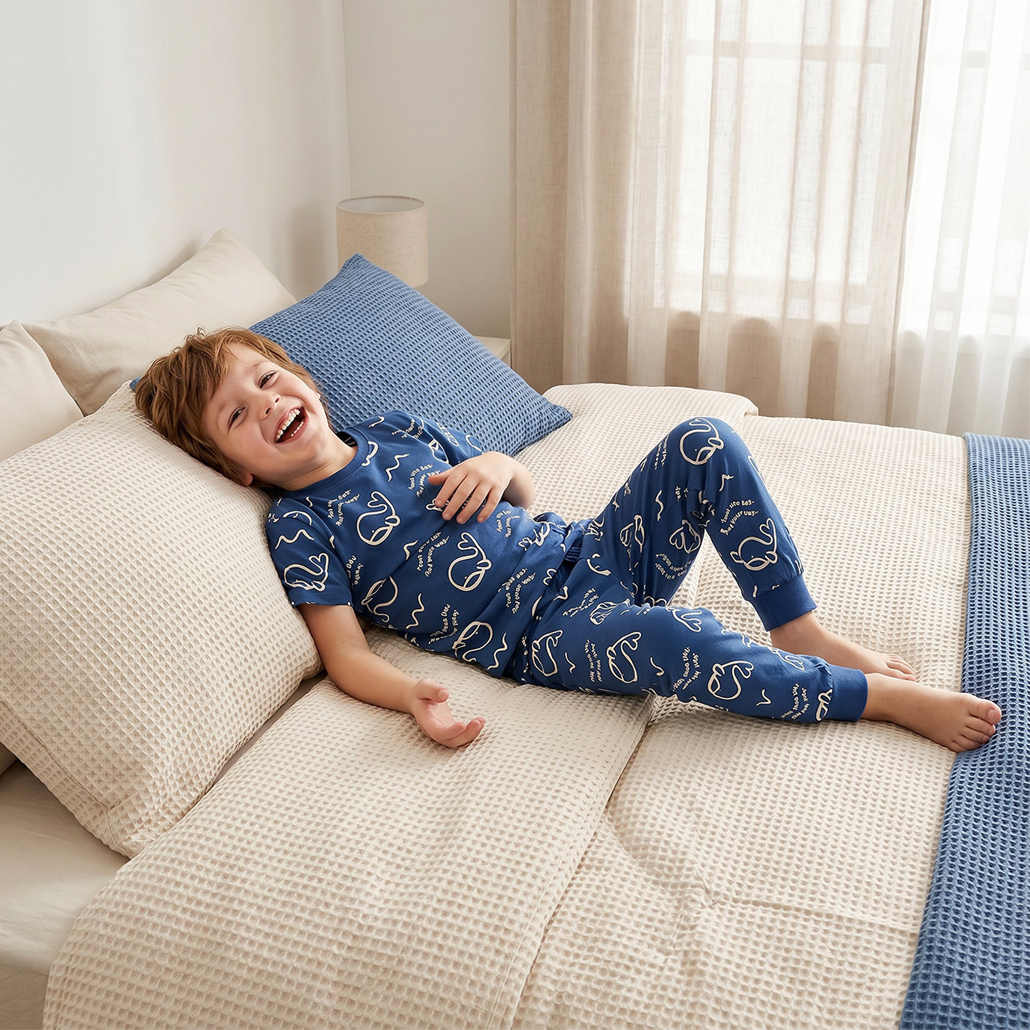 Pack of 2 Juniors Cotton Crew Neck Short Sleeves Pyjama Set with Aquatic Print-boys-clothing-nightwear-image-2